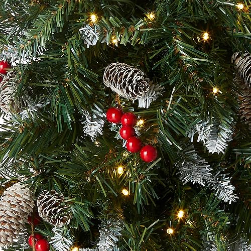 Miniatura 2 de National Tree Company Lágrima de Navidad artificial de bayas esmeriladas preiluminadas de 36 pulgadas, decoración de Navidad con piñas, bayas rojas,