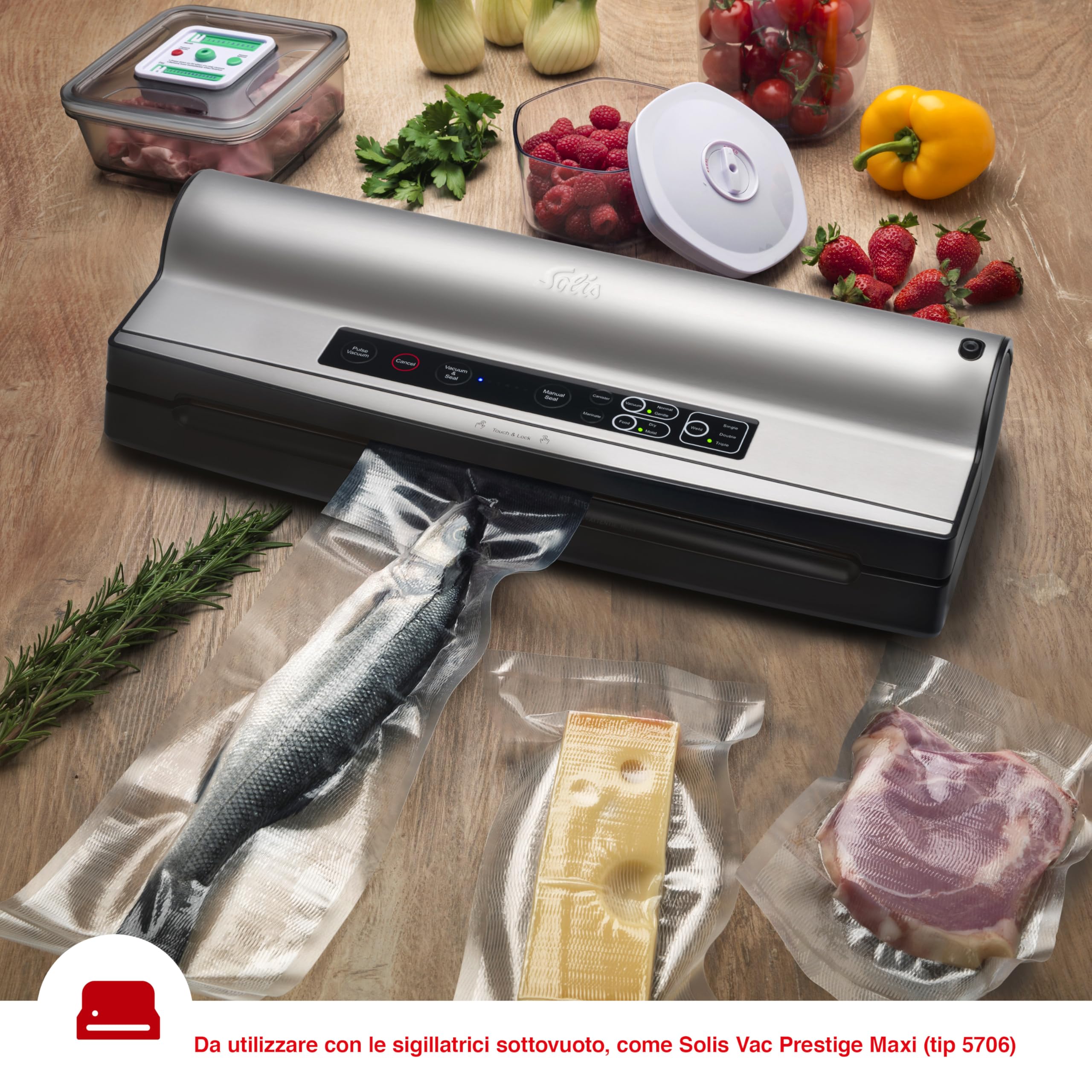 Solis Pellicola per sottovuoto, 40 x 600 cm | Solo per macchine sottovuoto con rotoli da 40 cm, senza BPA e per alimenti, spessore 110 µm, robusto e riutilizzabile