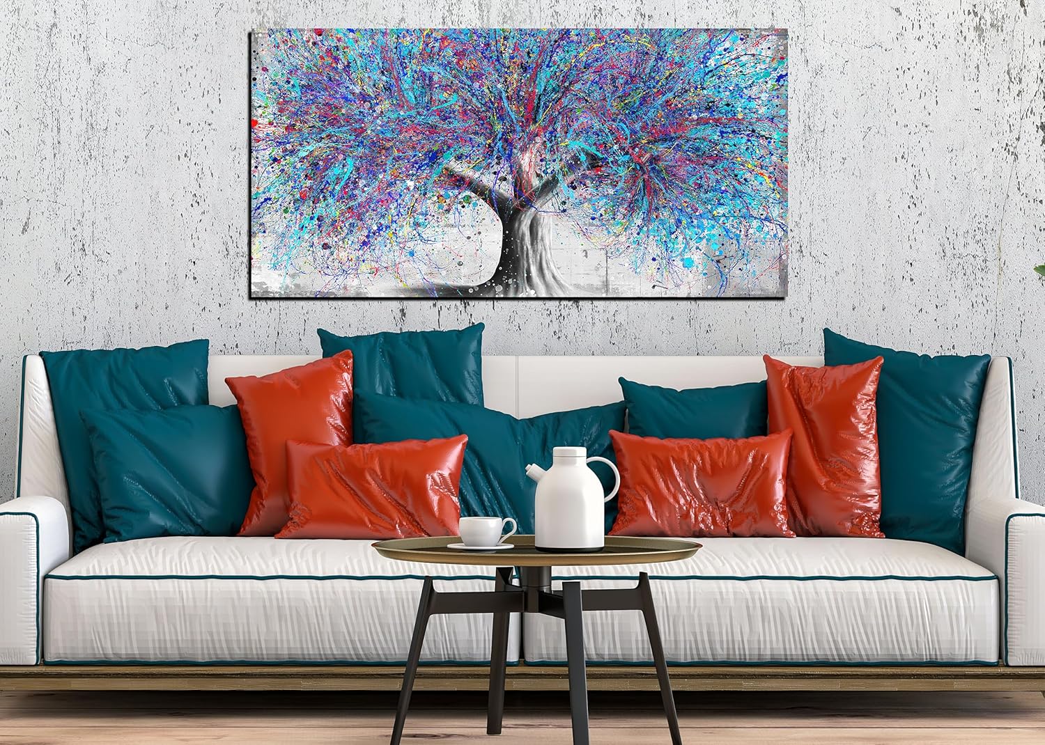 GUGIKA Tree Wall Art for Living Room, Blue Watercolor Canvas Wall Decor for Bedroom, Banksy Graffiti Print Painting Picture Decoration, Size 40x20 Inches