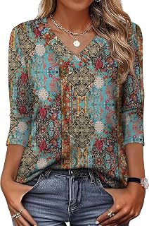 XIEERDUO 3/4 Length Sleeve Womens Tops V Neck T Shirts Summer Clothes Basic Blouses Dressy Casual 2026 Spring Outfits