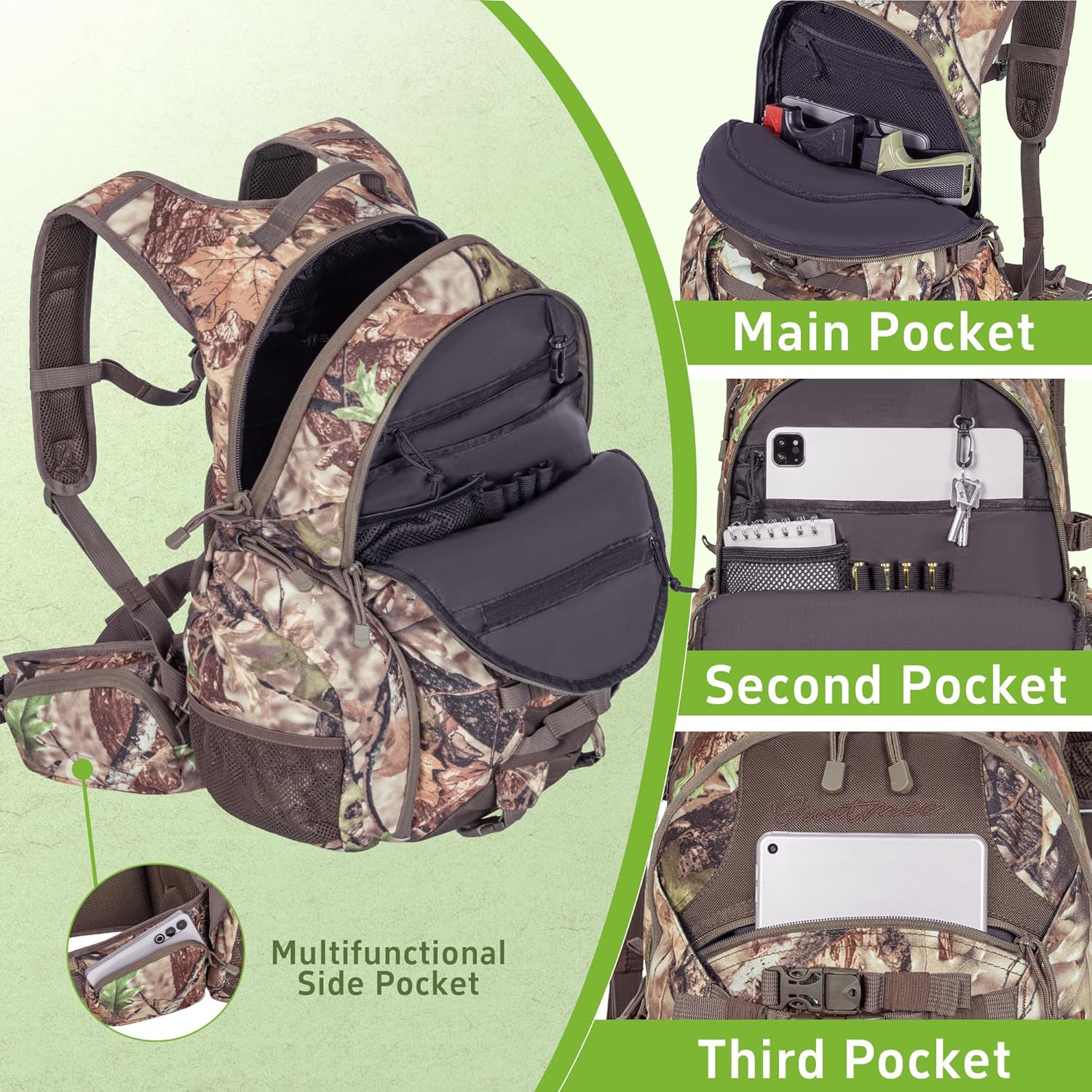 Hunting Backpack with Waterproof Rain Cover, 35L Hunting Backpacks for Men, Durable Large Capacity Hunting Day Pack with Rifle Bow Holder - Image 5