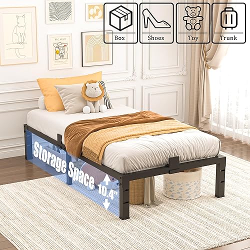 Miniatura 11 de Marco de cama de tamaño matrimonial de 14 pulgadas, soporte resistente de plataforma de metal de 3500 libras, no necesita somier, sin ruido,