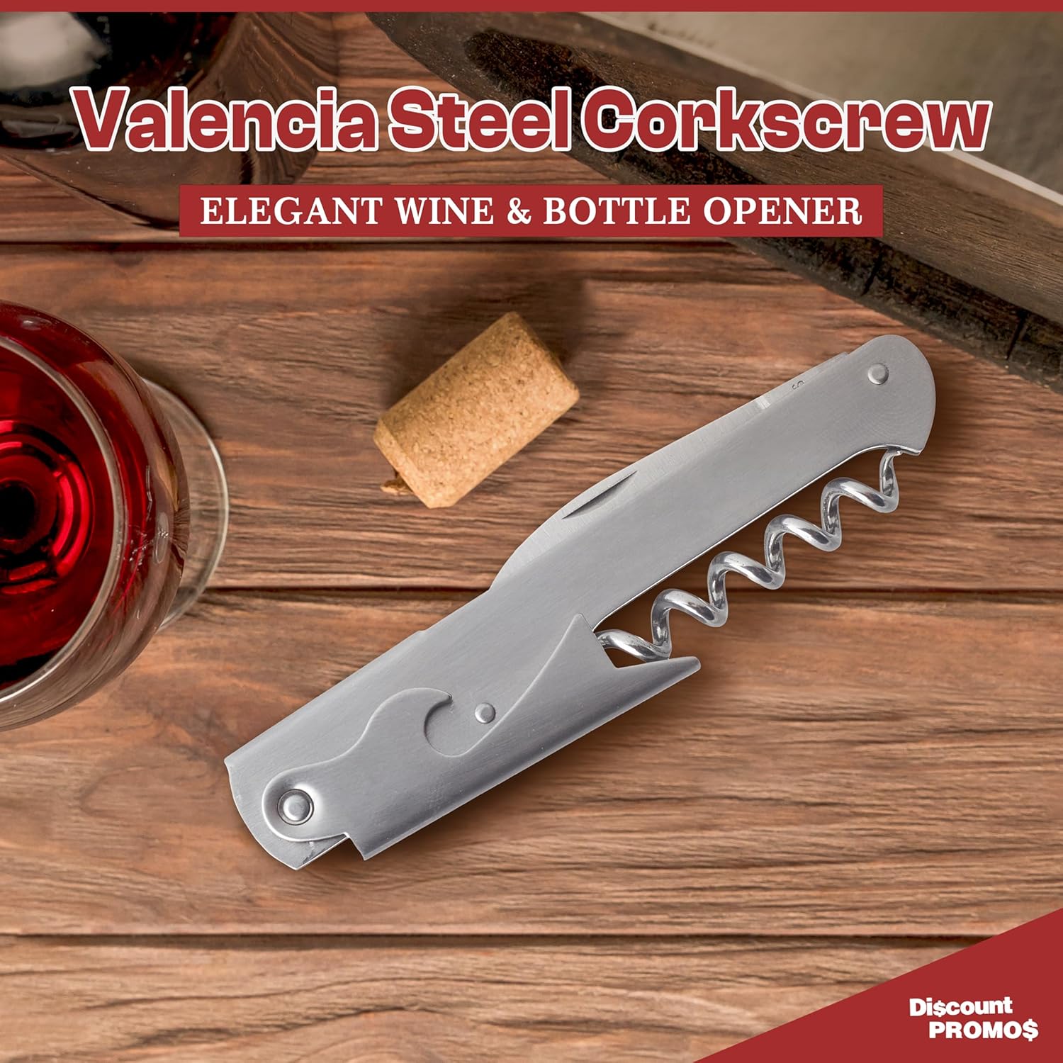10 Valencia Stainless Steel Wine Bottle Openers Set - Corkscrew, Serrated knife, Perfect for Bars - Silver