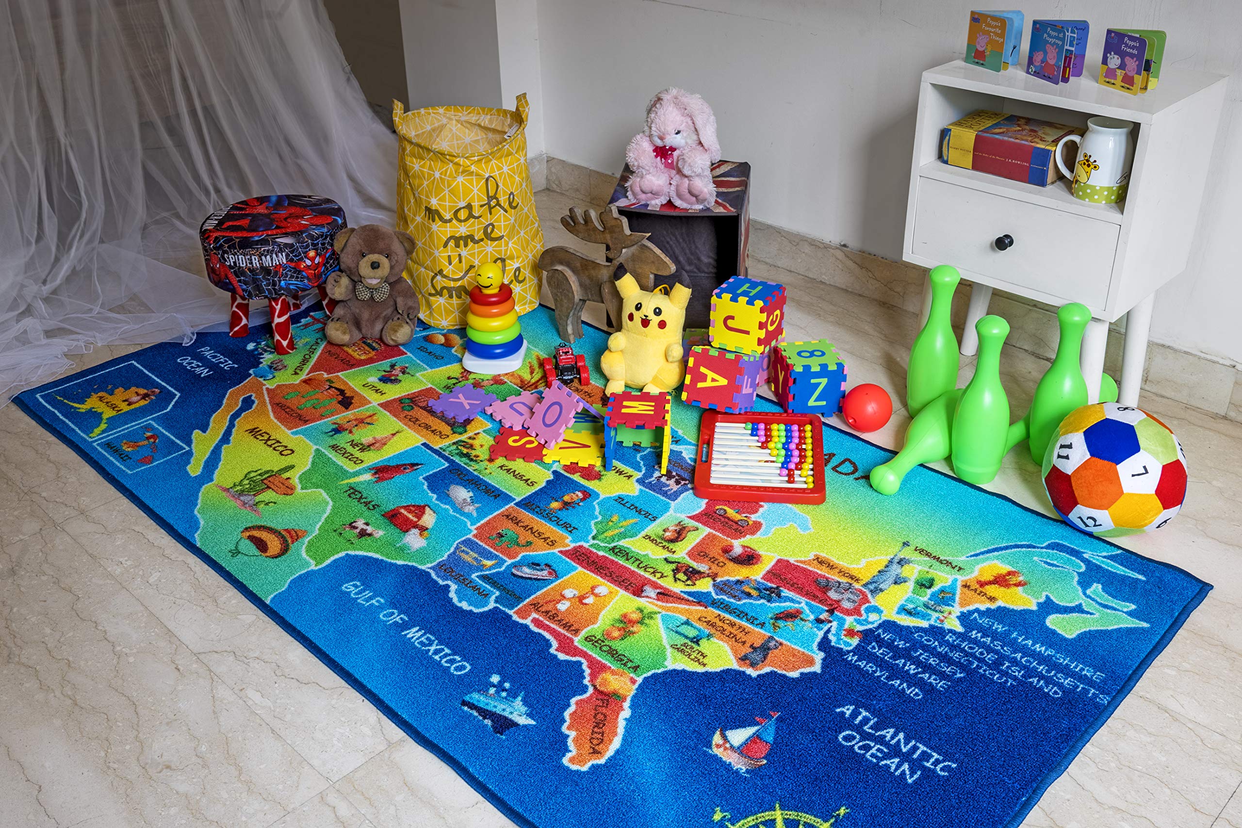 Furnish My place 756 World Map HD 3'3"x6'6" Mapa del mundo continente para la alfombra de área infantil, juego educativo, multicolor