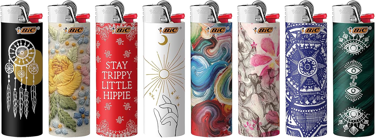 BIC Maxi Pocket Lighter, Special Edition Bohemian Collection, Assorted Unique Lighter Designs, 50 Count Tray of Lighters