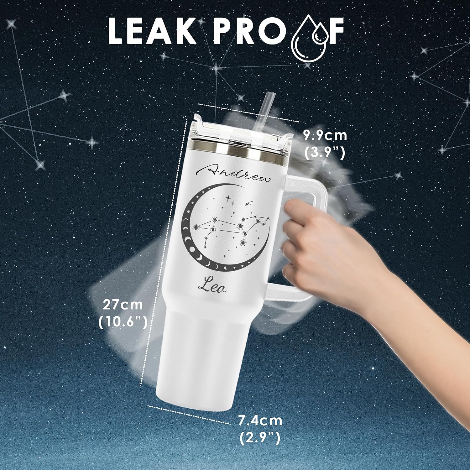 Astrology Personalized Tumbler 40 oz Laser Engraved, Insulated Cup with Handle, Lid and Straw,Stainless Steel Large Tumbler, Vacuum Insulated,Birthday Gifts, Zodiac Signs with Constellations, Aquarius