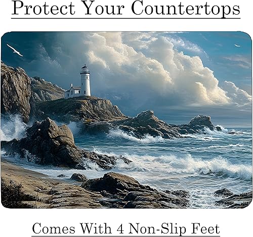 Miniatura 5 de Lighthouse Coastal Shoreline Waves Sandy Beach Tabla de cortar de vidrio para cocina, regalo decorativo para el océano, olas del faro