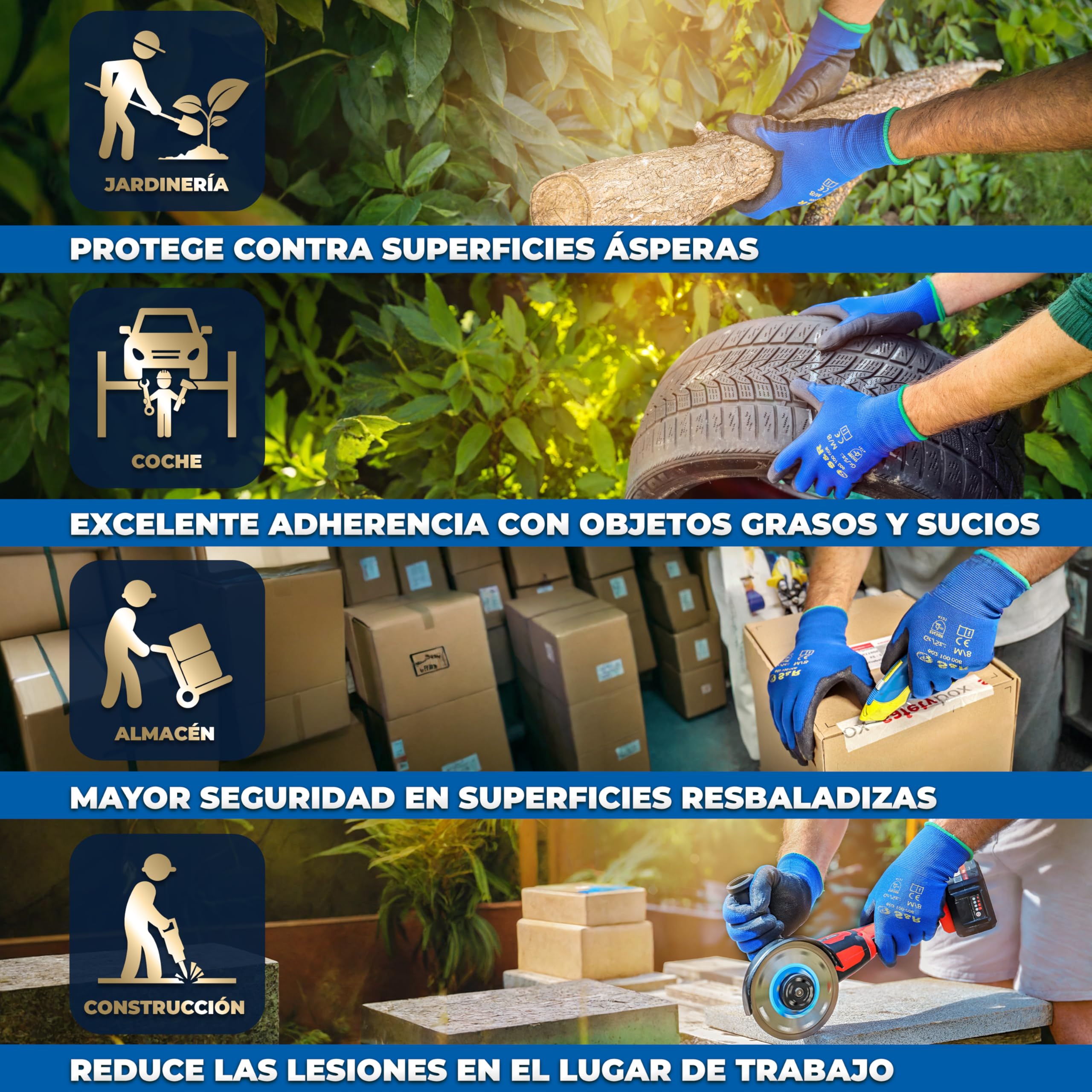 S&R 12 PARES Guantes de Trabajo Bricolaje Jardinería Construcción Pintura. Guantes con Nailon para Hombre Mujer Ligeros y Resistentes Tallas 8/9 / 10