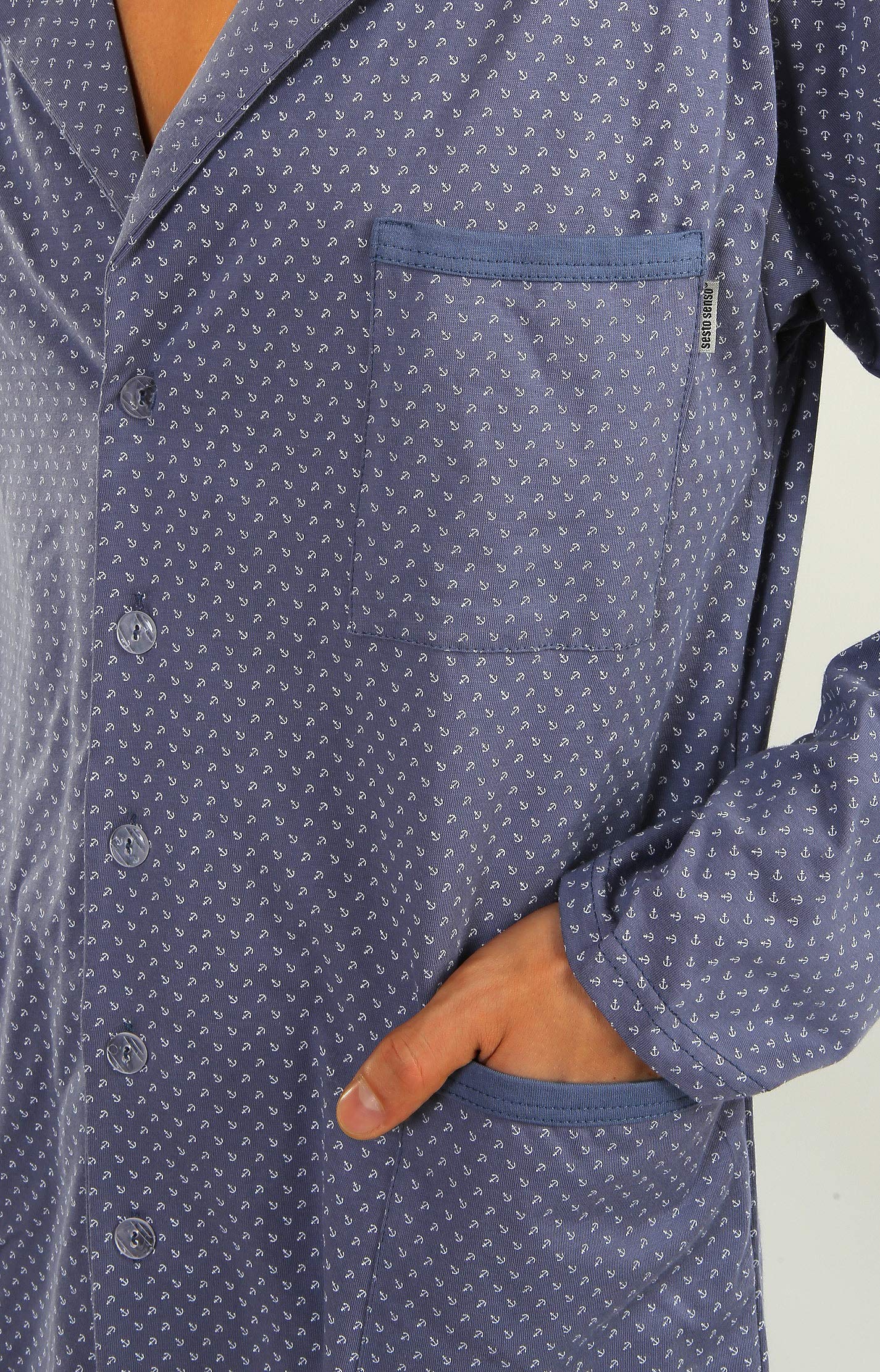Sesto Senso Pijama Hombre Botones Algodon Abotonado Clasico Invierno 2 Piezas Set Ropa De Dormir Conjunto Set Camisa Manga Larga Pantalones Largos