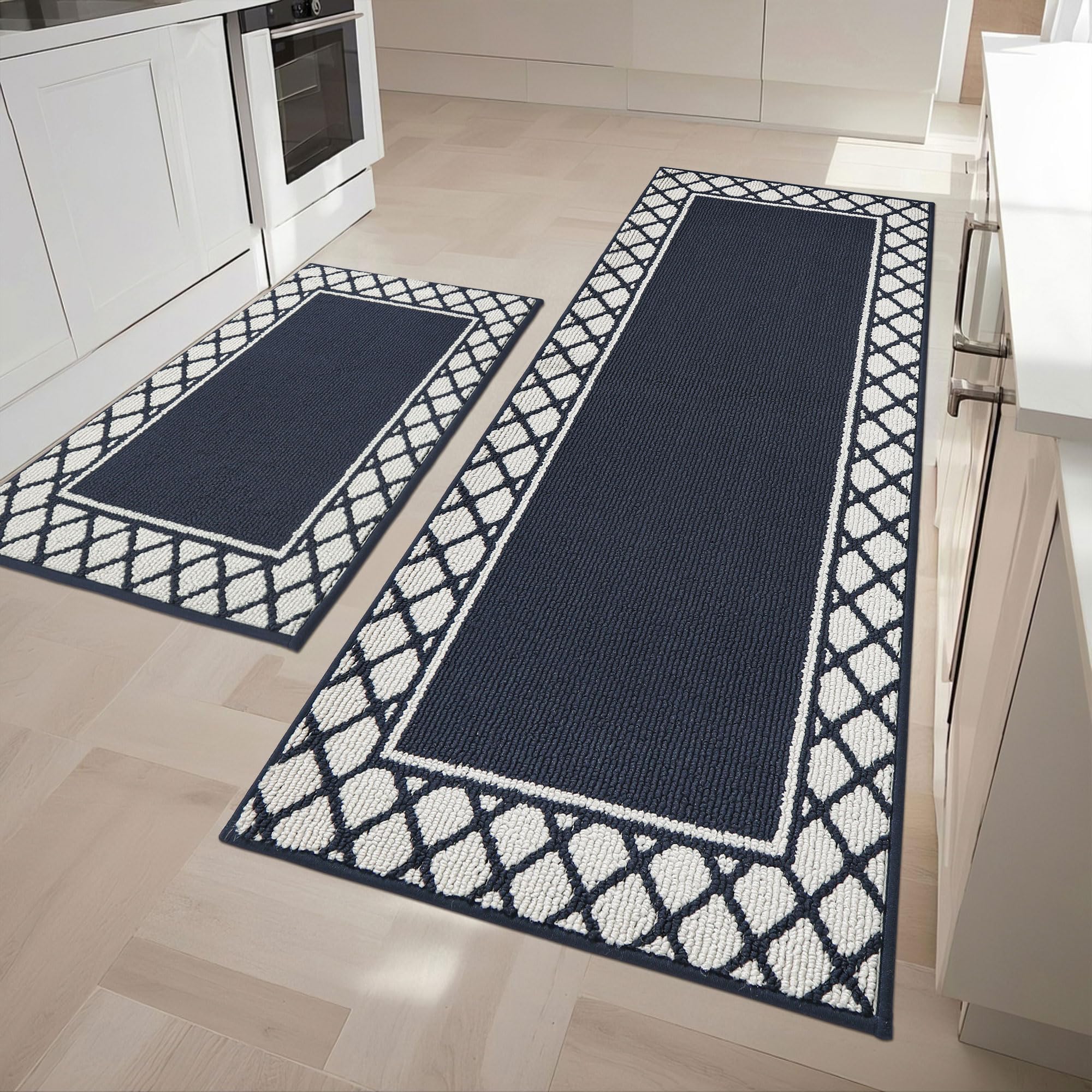 Tapis de cuisine securises contre les glissades lot de 2 bleu marine lavables