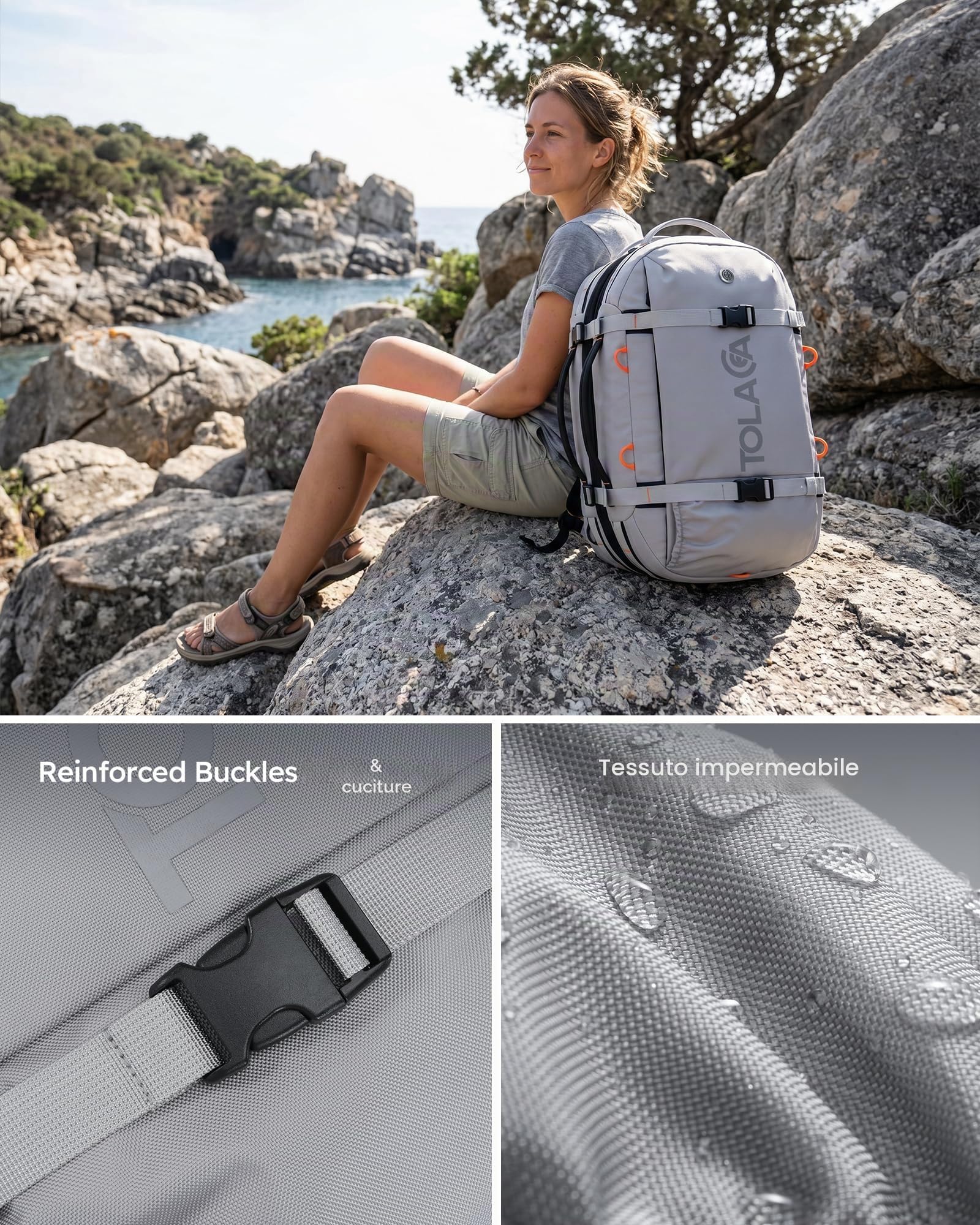 Tolaccea 40L-50L Zaino Viaggio Aereo Bagaglio a Mano, Adatto alla TSA Zaini da Viaggio, Zaino Porta PC 15.6 Pollici, Espandibile Borse da Cabina per Uomo Donna Viaggi Escursioni Campeggio