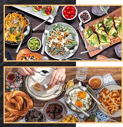 Miniatura 5 de Juego de 200 cubiertos de acero inoxidable resistente, tenedores y cucharas, 100 tenedores de 6.7 pulgadas y 100 cucharas de 6.7 pulgadas, pulido