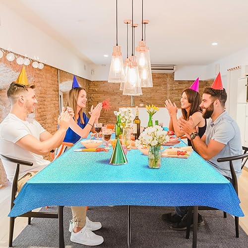 Miniatura 3 de Mantel holográfico láser azul y morado de 40 x 108 pulgadas, mantel iridiscente de sirena congelada para fiesta de cumpleaños, mantel de papel de
