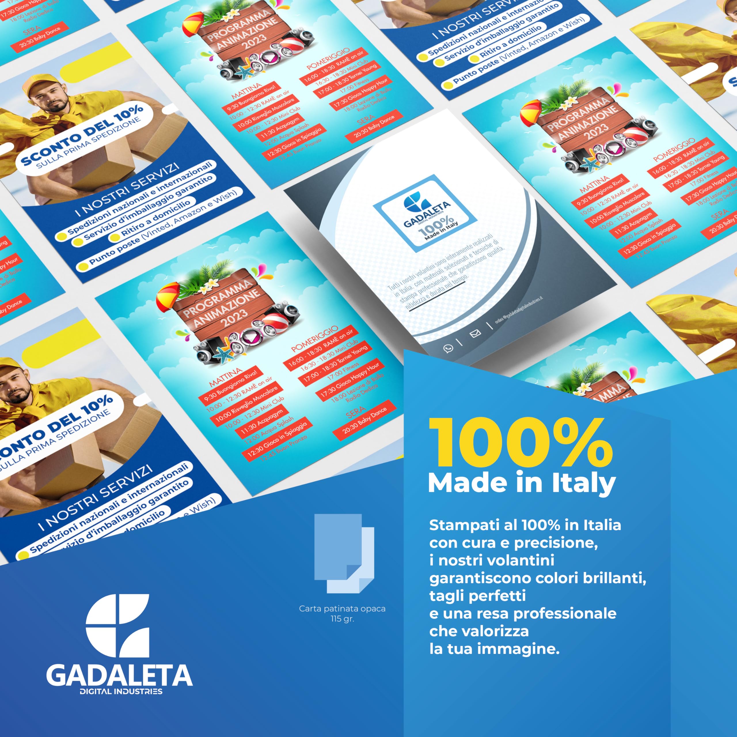 Gadaleta Digital Industries - Volantini Pubblicitari Personalizzati - Flyer Professionali in Carta Patinata 115g - Stampa Fronte/Retro - Ideali per Eventi e Promozioni - Formato A4 (210 x 297 mm)