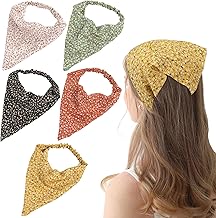 Heveer Bandeau Élastique Triangle Foulard pour Cheveux Bandeau en Mousseline de Soie pour les Femmes Fille 8 Pièces Motif Floral