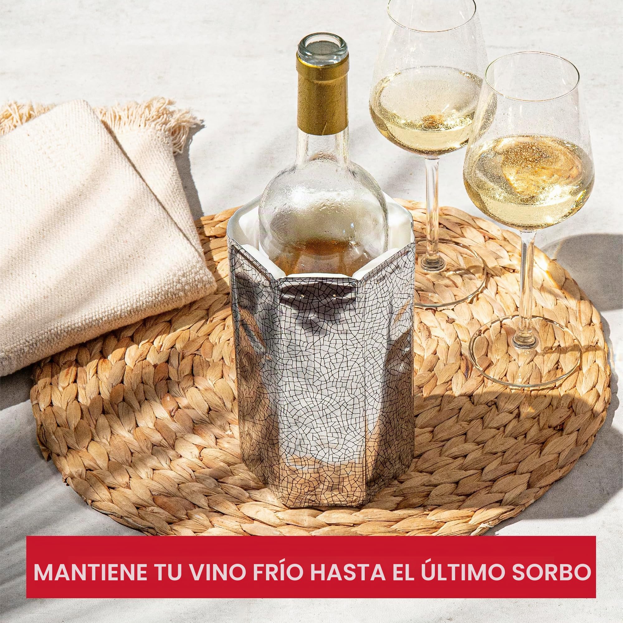 Vacu Vin Enfriador de Vino Flexible - Funda Reutilizable en Color Plata para Enfriamiento Rápido de Botellas de Tamaño Estándar