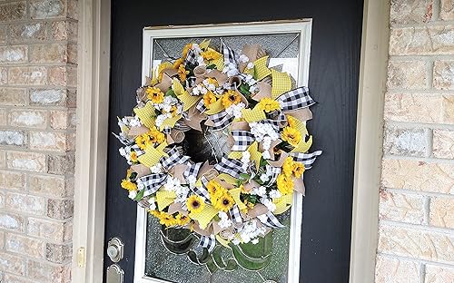 Miniatura 5 de Black & Yellow Farmhouse Sunflower Wreath, Decor, Fall, Spring, Summer, Front Door, Burlap Wedding Farmhouse Decor, French Country Decor