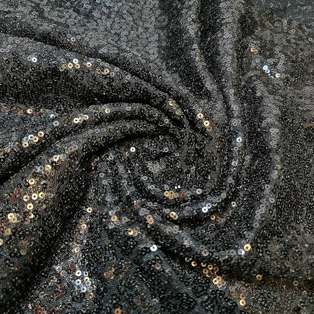 Sparkly Sequin Shiny Bling Decorations Dress Craft Fabric Material 58" Net with - 130cm Wide Sold As 1 Meter Pre - Cut Lengths (Available in 21 Colours) (Black)