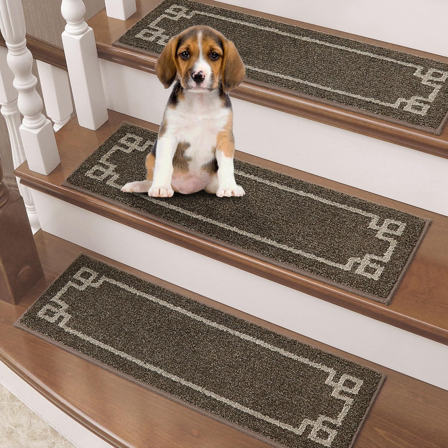 BEQHAUSE Stair Treads for Wooden Steps Non Slip Washable 15Pack Carpet Stair Treads with Reusable Residue Free Backing Soft Polyester Stair Rugs Indoor for Kids Elders and Dogs 9”x28”,Brown 15 Brown 15