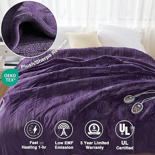 Vista 89 de Beautyrest - Manta Eléctrica Reversible de Felpa ultraligera - Manta Eléctrica, Regulador de Múltiples Niveles de Calor Acogedor Sofá Sala de Estar