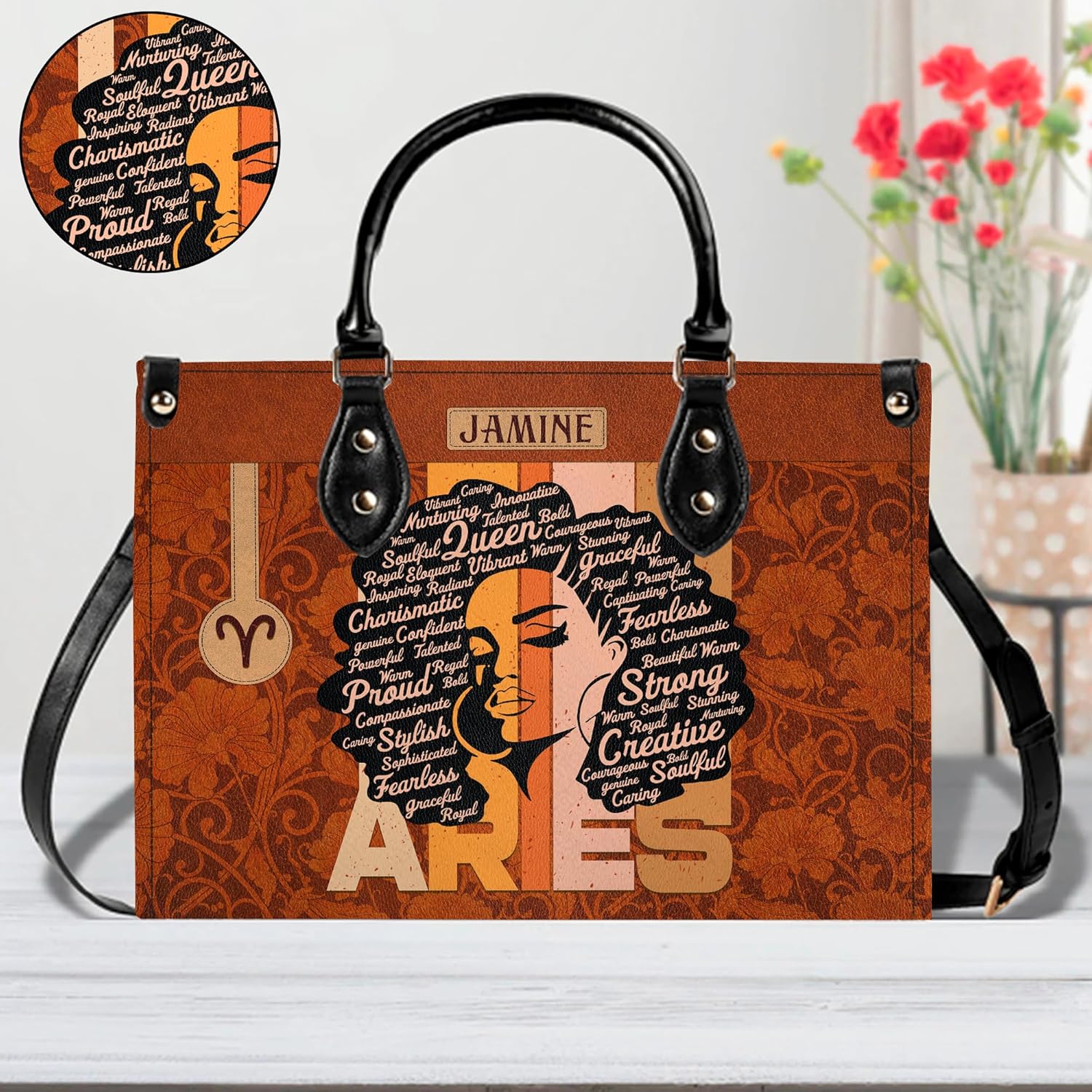 Personalized Zodiac Leather Bag, Zodiac Signs Purse for Women Girls African, Birthday Gifts for Mom Grandma Black Girls