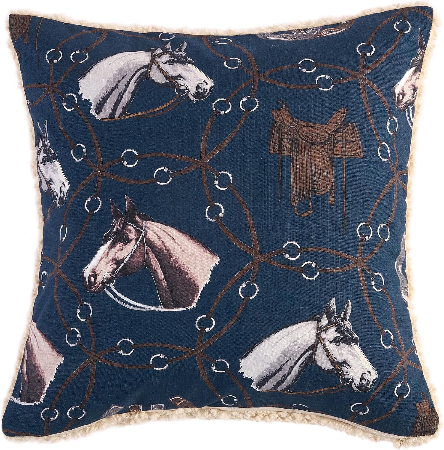 Paseo Road Tasha Polizzi Sandra Western Throw Pillow, 18x18 inch, Blue Floral Teddy-Backed Pillow, Soft Boucle Reverse Side, Southwestern Western Pillow for Bed, Couch, Sofa