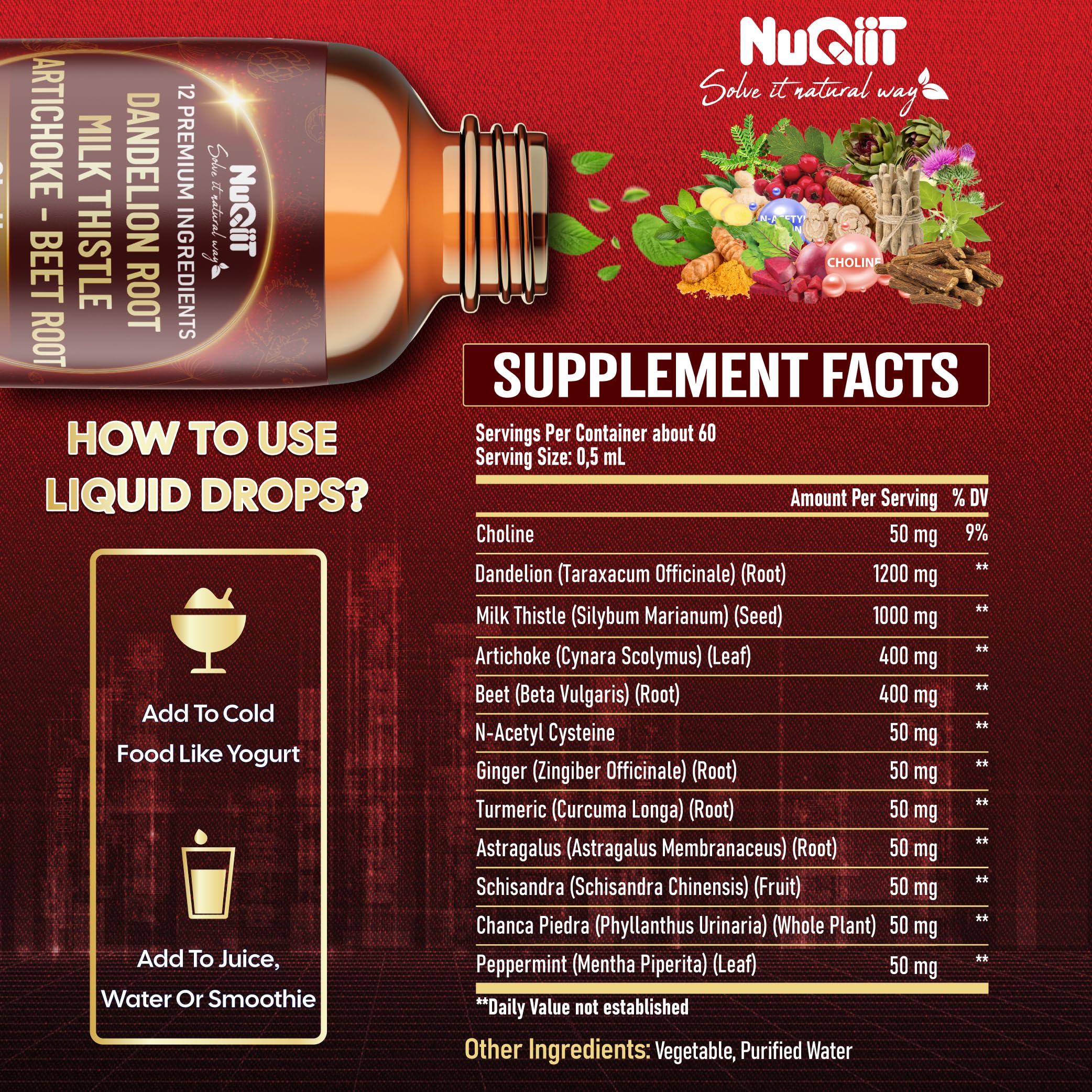 12in1 Dandelion Root Liquid Extract with Milk Thistle, Artichoke Extract, Turmeric, Beet Root, N-Acetyl Cysteine and 6 More Herbals - 1 FL Oz - 60 Days Supply — Amazon image 3