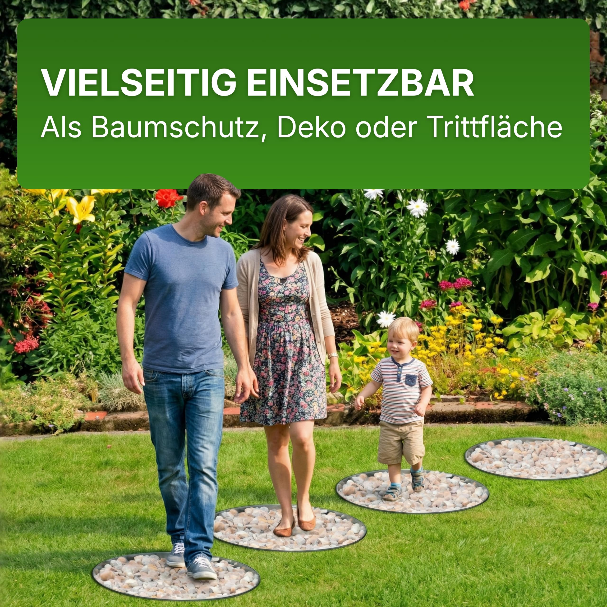Gartenwelt Riegelsberger Rasenkante Kreis Metall Ø 30 cm – 4 Stück Baumeinfassung aus feuerverzinktem Stahl, Höhe 13 cm, robuste Beetumrandung & Mähkante, silberfarben