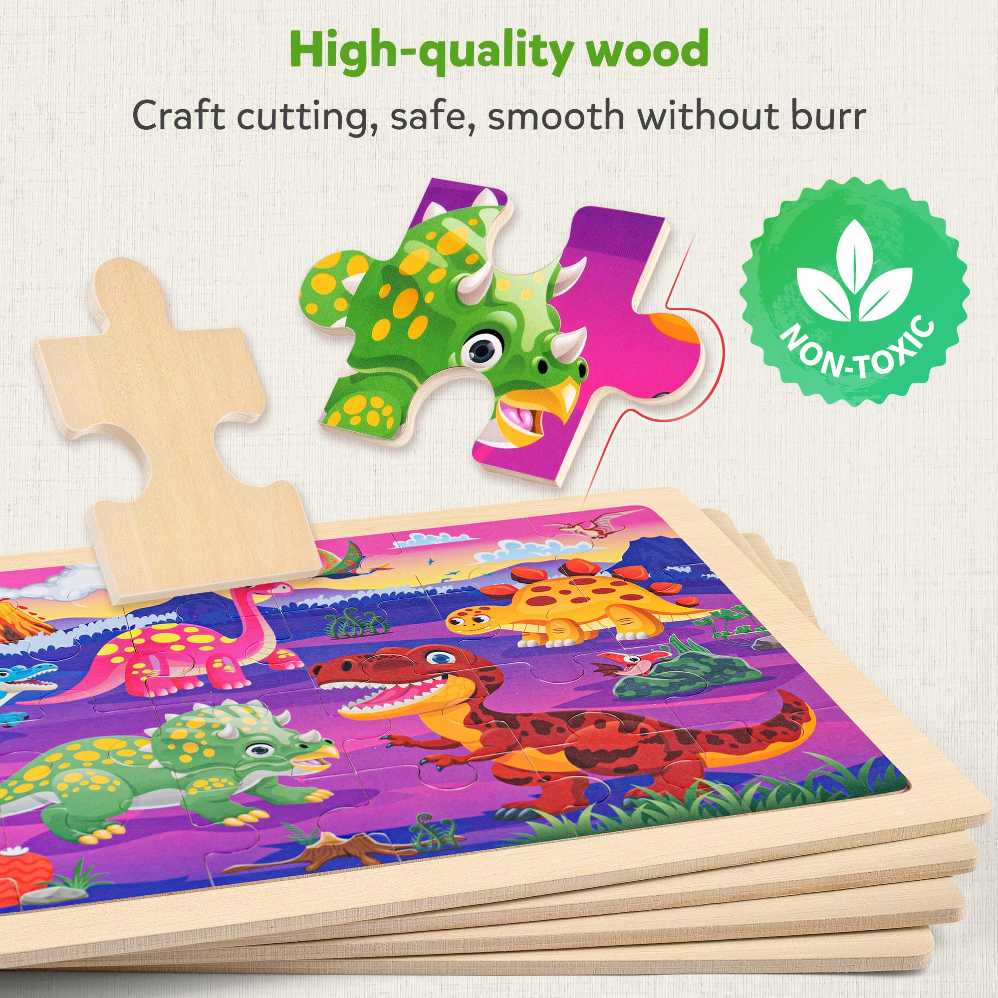 SYNARRY Große Dinosaurier-Holzpuzzle für Kinder, 4 in 1, Geschenkbox, 3-5 Jahre alte Kinder, Dinosaurier-Spielzeug, Geschenke für Kinder von 3-5 Jahren