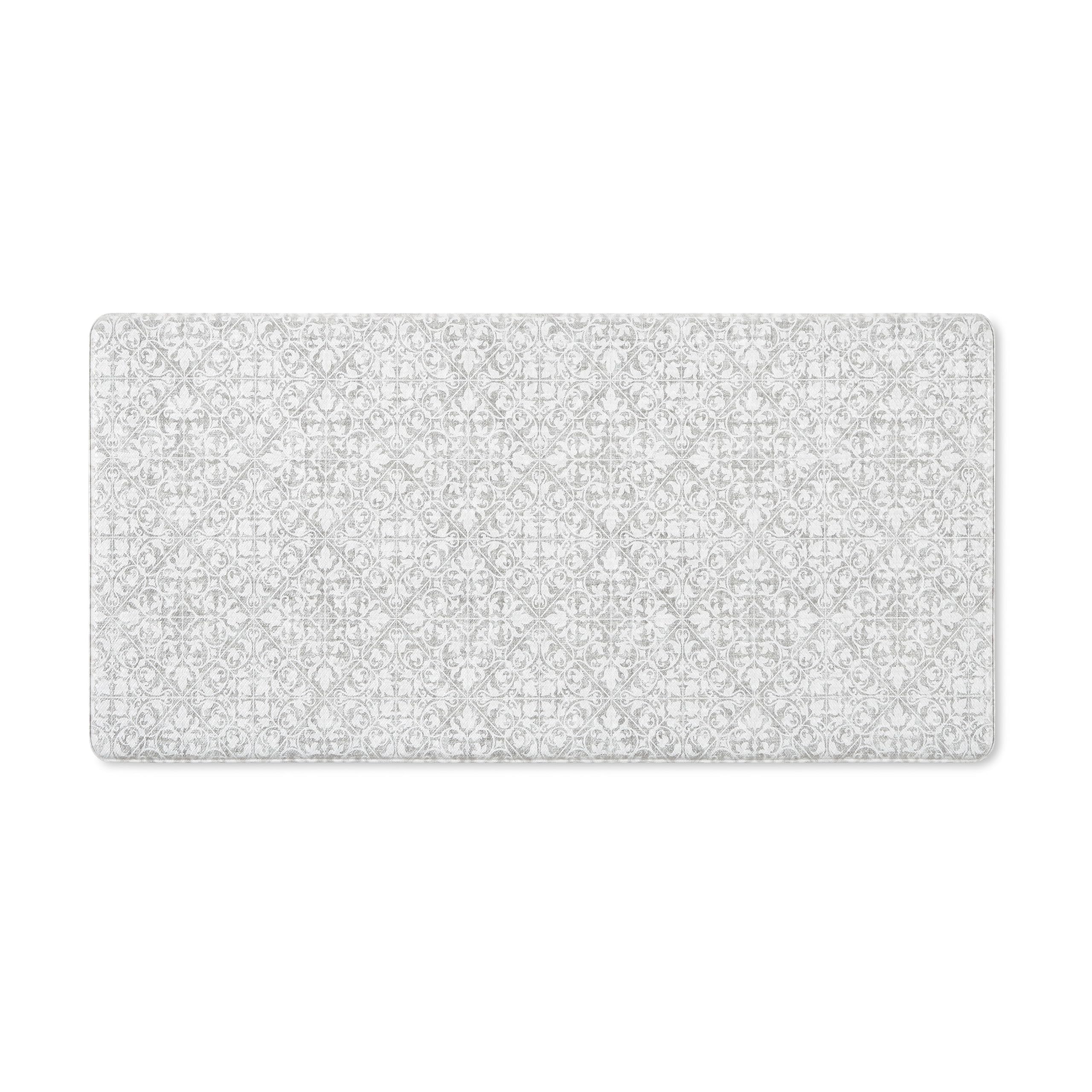 town & country basics comfort plus vintage medallion tile anti fatigue comfort mat, kitchen mat, standing desk mat, non-slip backing, grey, 18"x39"