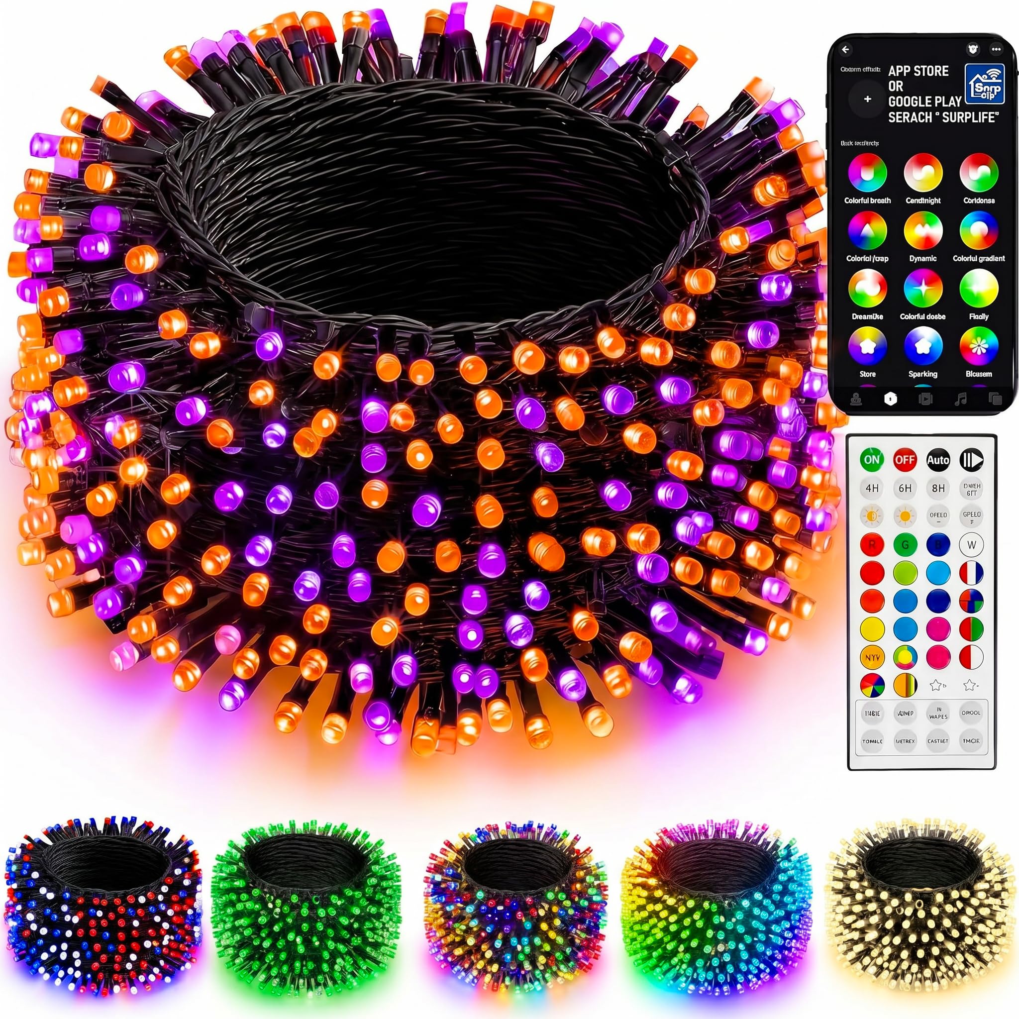 Dazzle Bright Smart Color Changing Christmas Lights, 66FT 200 LED RGB String Lights with Remote & App Controlled, Halloween 4th of July Decoration for Indoor Outdoor Holiday Xmas Tree Party Decor