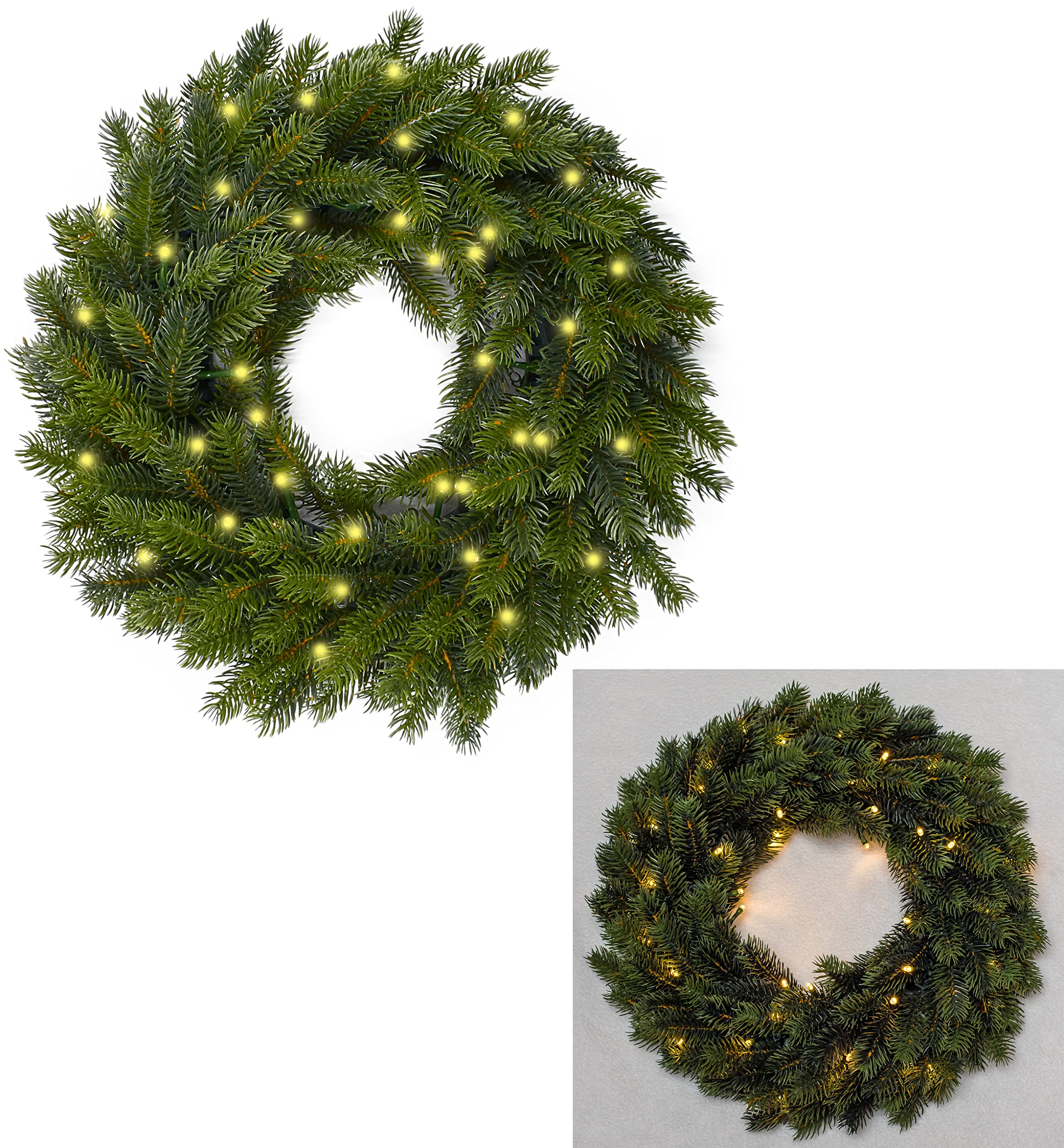 Türkranz mit Beleuchtung Ø40cm-49 LEDs-Klassischer Beleuchtet-Adventskranz, Künstlicher Weihnachtskranz, Hängekranz, Weihnachten für Innen und Außen-Batteriebetrieben, Grün