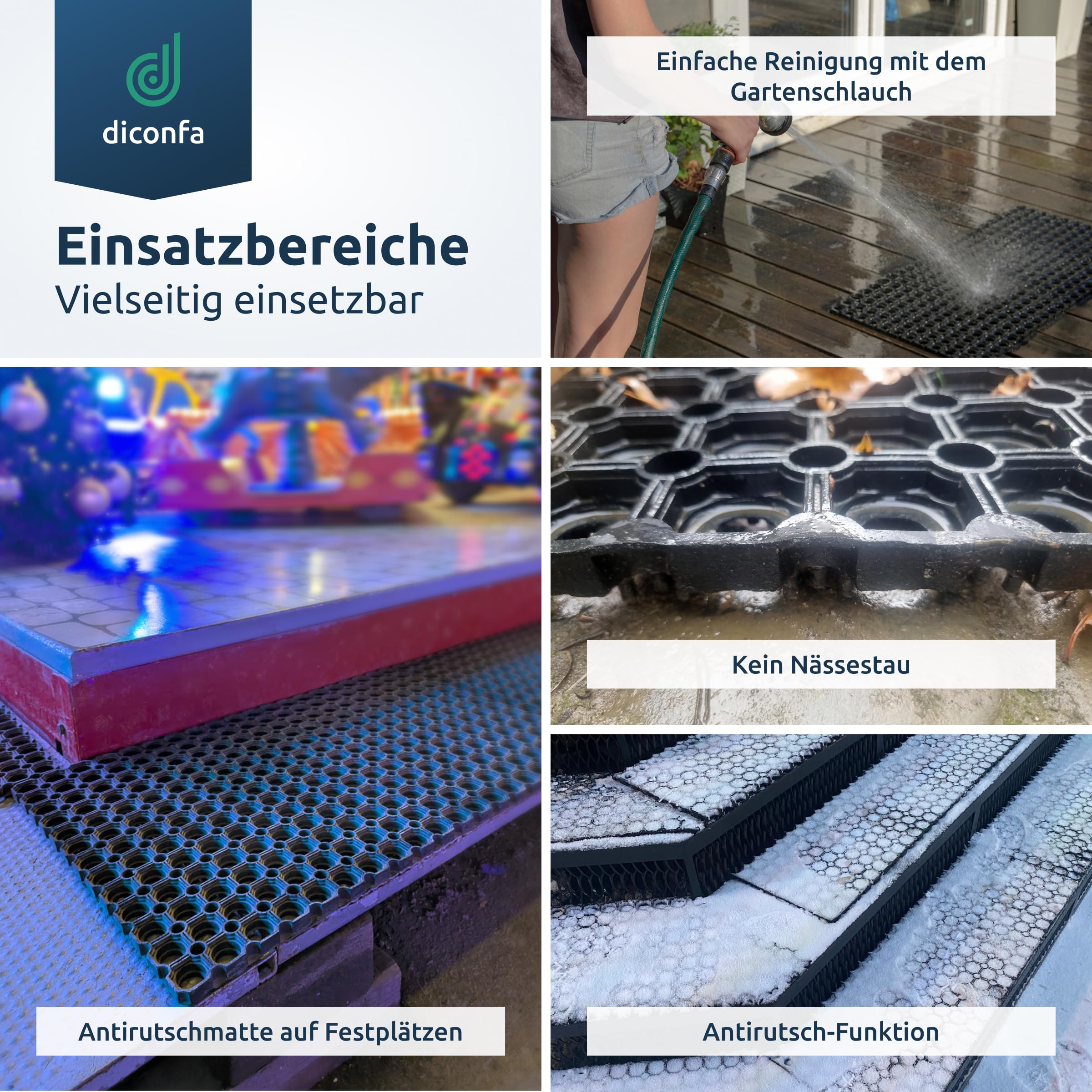 diconfa Ringgummimatte NACH MAß - BREITE: 400mm bis 1500mm - LÄNGE: 0,2m bis 10m ==> 1m x 0,96m (100cm x 96cm) - Schmutzfangmatte rutschfest Paddockmatte Gummimatte Lochmatte Wabenmatte