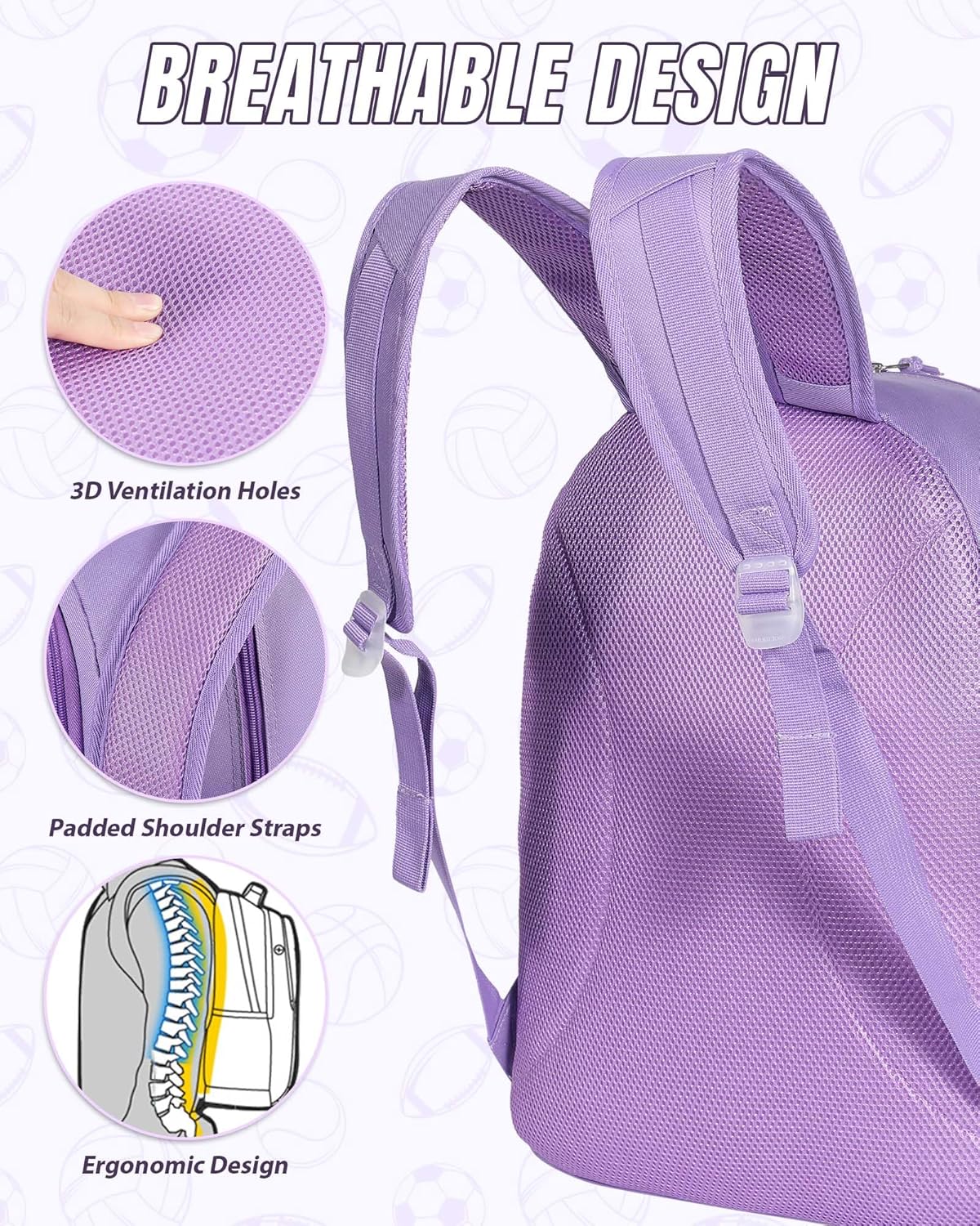 Basketball Bag Backpack for Men Women with Ball & Shoes Compartment 30L Capacity Lightweight Breathable Boys Girls Soccer Ball Bag Backpack Fit Volleyball Football Sports Travel School Gym