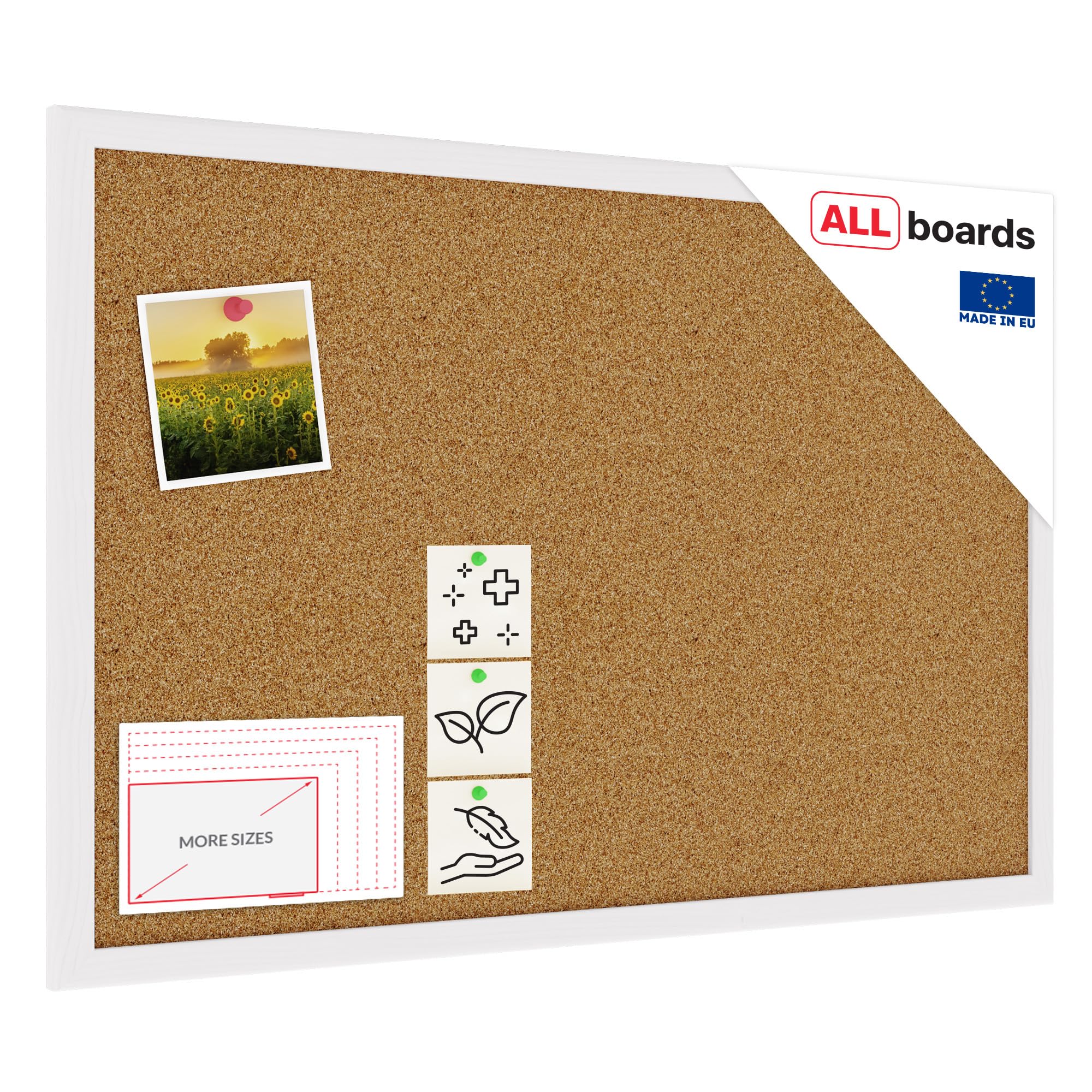 ALLboards Cork Board with Wooden Natural White Frame 60x40cm, Corkboard Bulletin Board Notice Board โ image 1