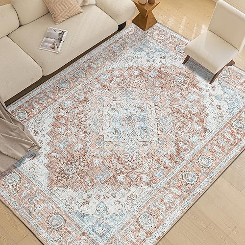 ILANGO Alfombras antideslizantes de 5 x 7 pies para sala de estar, alfombras de cocina tradicionales desgastadas, lavables, alfombra de pasillo para