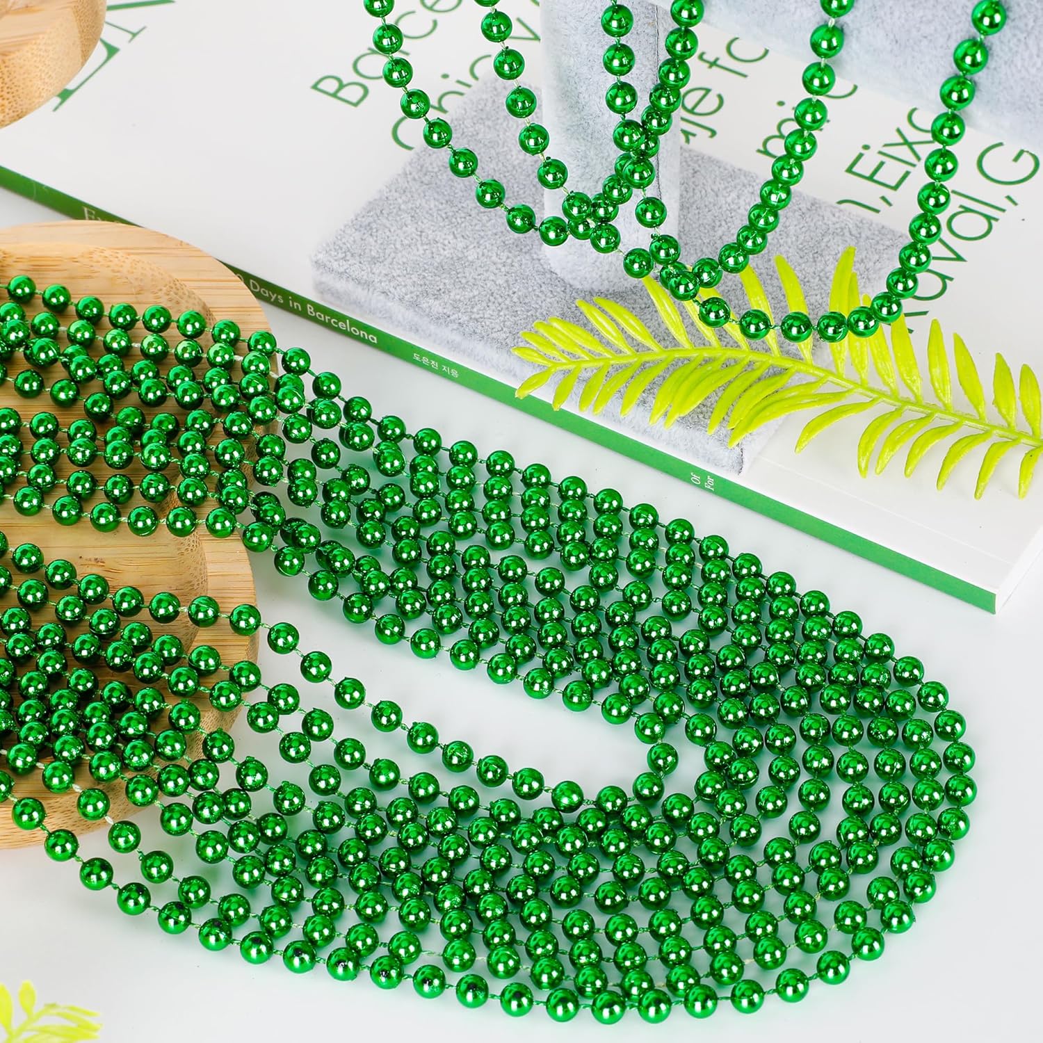 100PCS St Patricks Day Accessories, Green St. Patricks Day Beads Necklace, 33" Round Beads Irish Saint Patricks Necklaces Costume Bulk, Parade Throw Accessories for Wedding Birthday St. Patricks Decor - Image 2