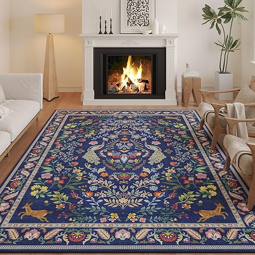 Vista 9 de Rugcomf Alfombra de pasillo lavable para cocina 2'6''x8' Alfombra de pasillo para entrada interior floral antideslizante alfombra suave para Azul