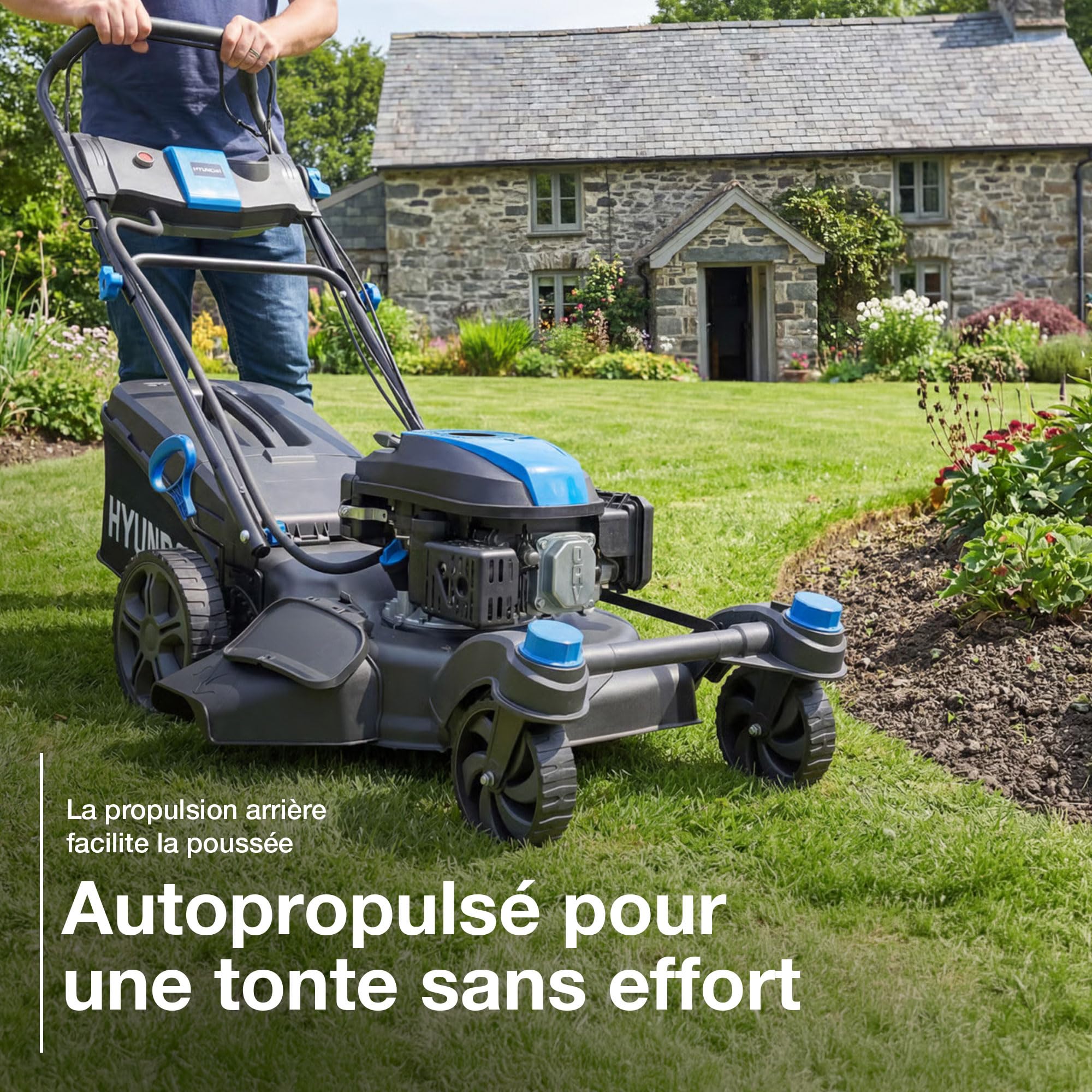 Hyundai Tondeuse à Gazon Thermique Autotractée Noire 51 cm, Démarrage Électrique, Moteur 196 cm3 5,5 CV, Bac 60 L, 4-en-1, Garantie 3 Ans - HYM20200SPEZX