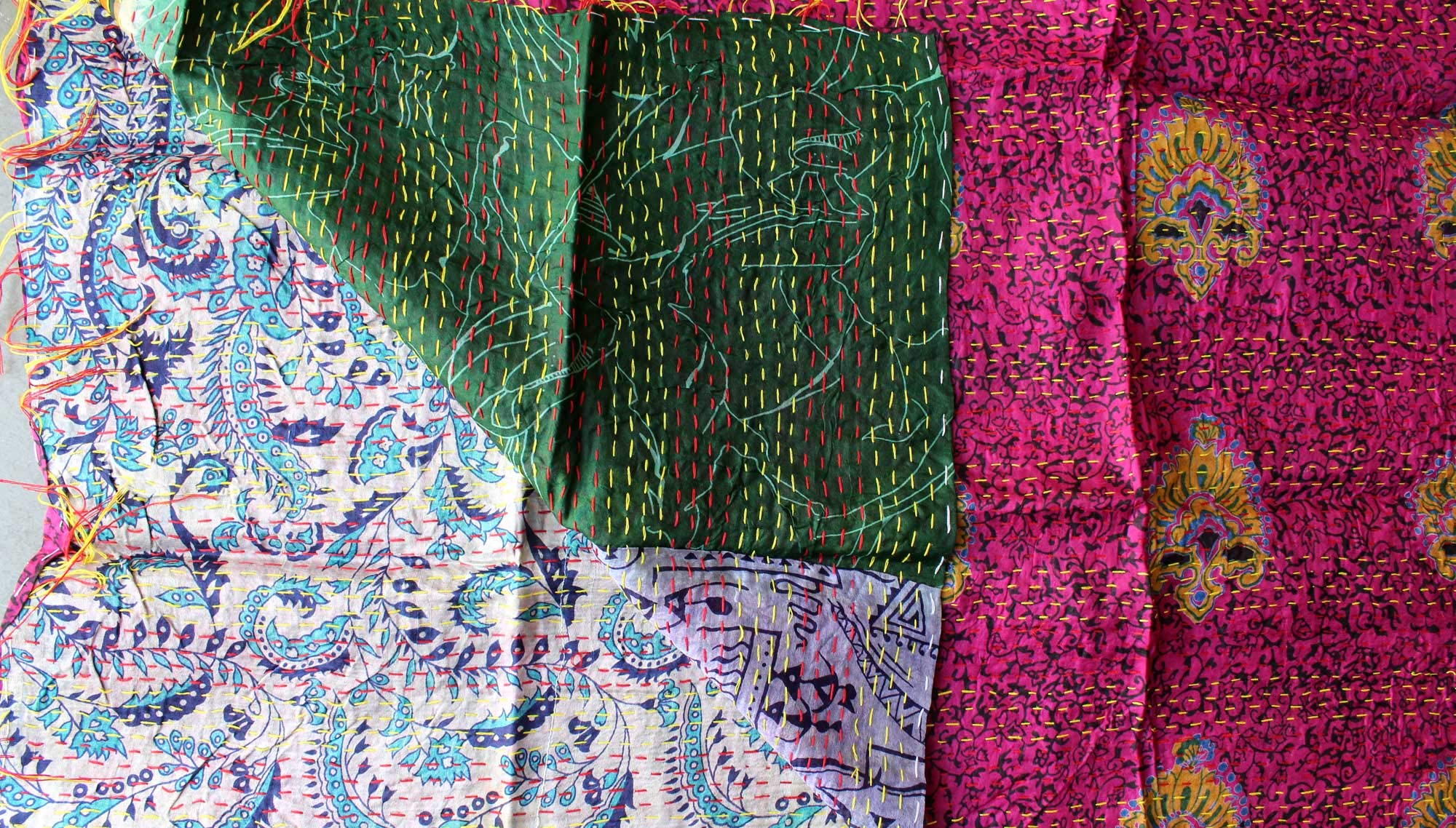 Sciarpa in seta vintage Kantha da lavoro in stile vintage, 10 pezzi