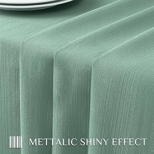 Miniatura 5 de Softalker Mantel rectangular con textura de damasco, diseño de líneas geométricas de jacquard grueso, impermeable, resistente a las manchas,