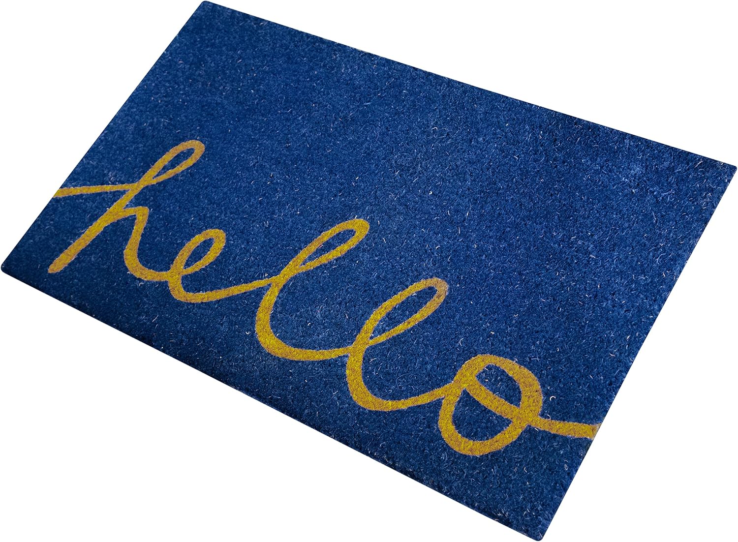 MSI Blue Hello Coir Doormat 22 inch x 36 Inch Heavy Duty Mat, Indoor and Outdoor Doormat, Water Resistant, Easy Clean Mats for Entry, Garage, Patio, High Traffic Areas, Blue - Beige