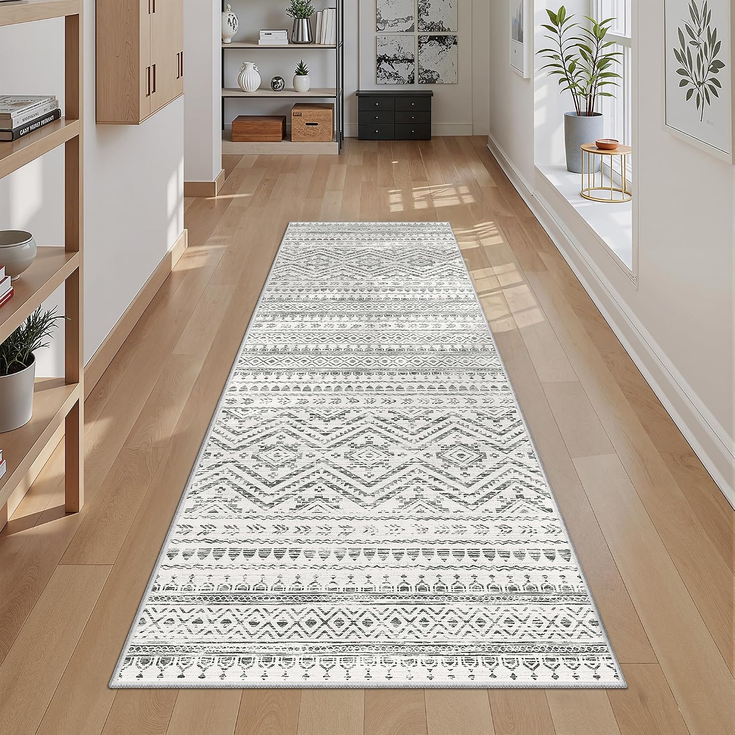 Miukiki Washable 2x6 Runner Rug Hallway Non Slip Kitchen Runner Grey | Machine Washable Long Floor Runner for Hallway Entryway Laundry Room Living Room Bedroom, Stain Resistant Indoor Carpet 2'x6'