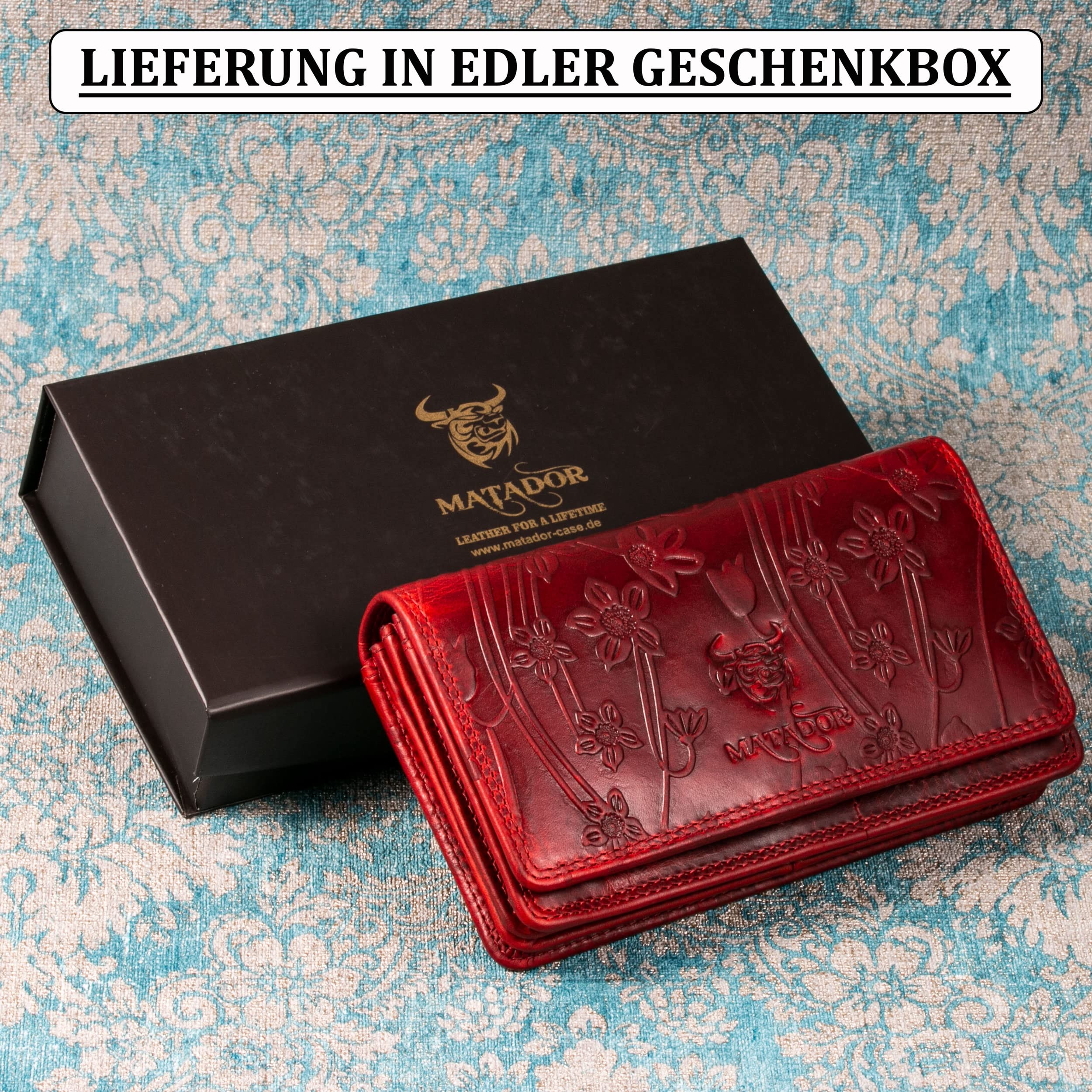 MATADOR Porte Monnaie Femme Cuir #VENEDIG avec Noble Boîte Cadeau, Portefeuille de Luxe avec RFID, Portefeuille Femme avec de Nombreux Compartiments à Cartes