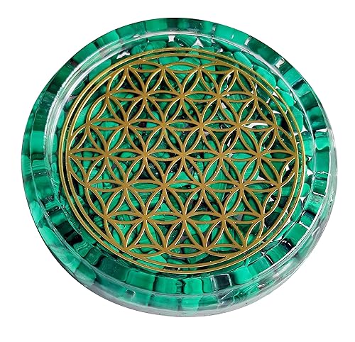ZZYBIA LARGE 4" Malachite Crystals Flower Of Life Coaster Water Charging Plate Energy Dome