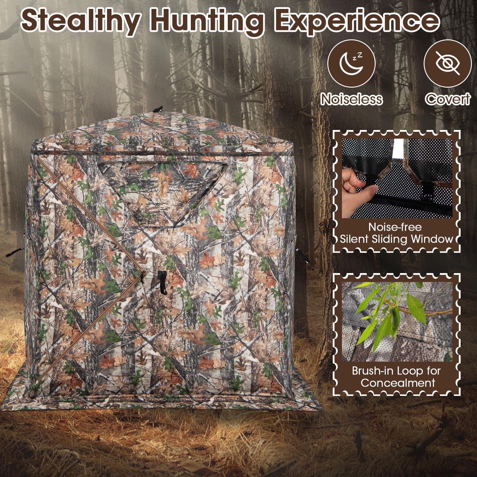 KOMFOTTEU Estor de Caza para 2-3 Personas, Persiana Con Ventanas, Tienda de Tierra Plegable Con Bolsa de Transporte, para Ciervos y Pavos, Camuflaje