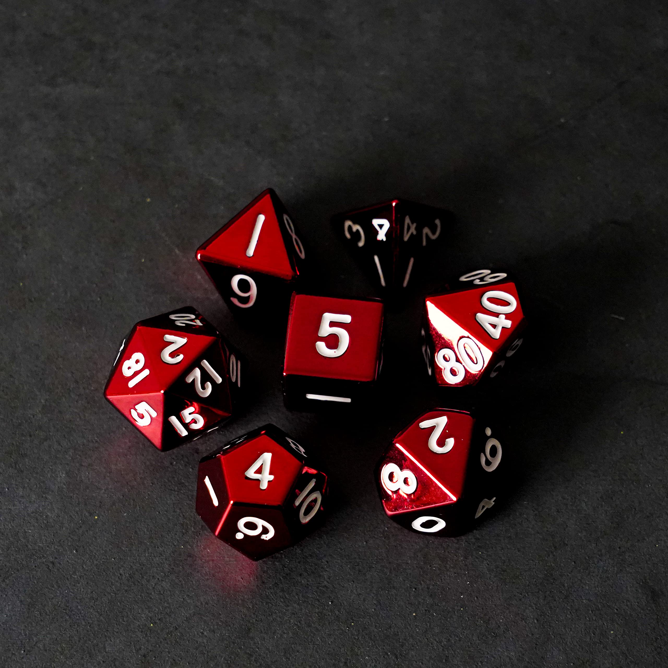 Metal Dice: 16mm Painted Polyhedral Dice Set of 7 - Red