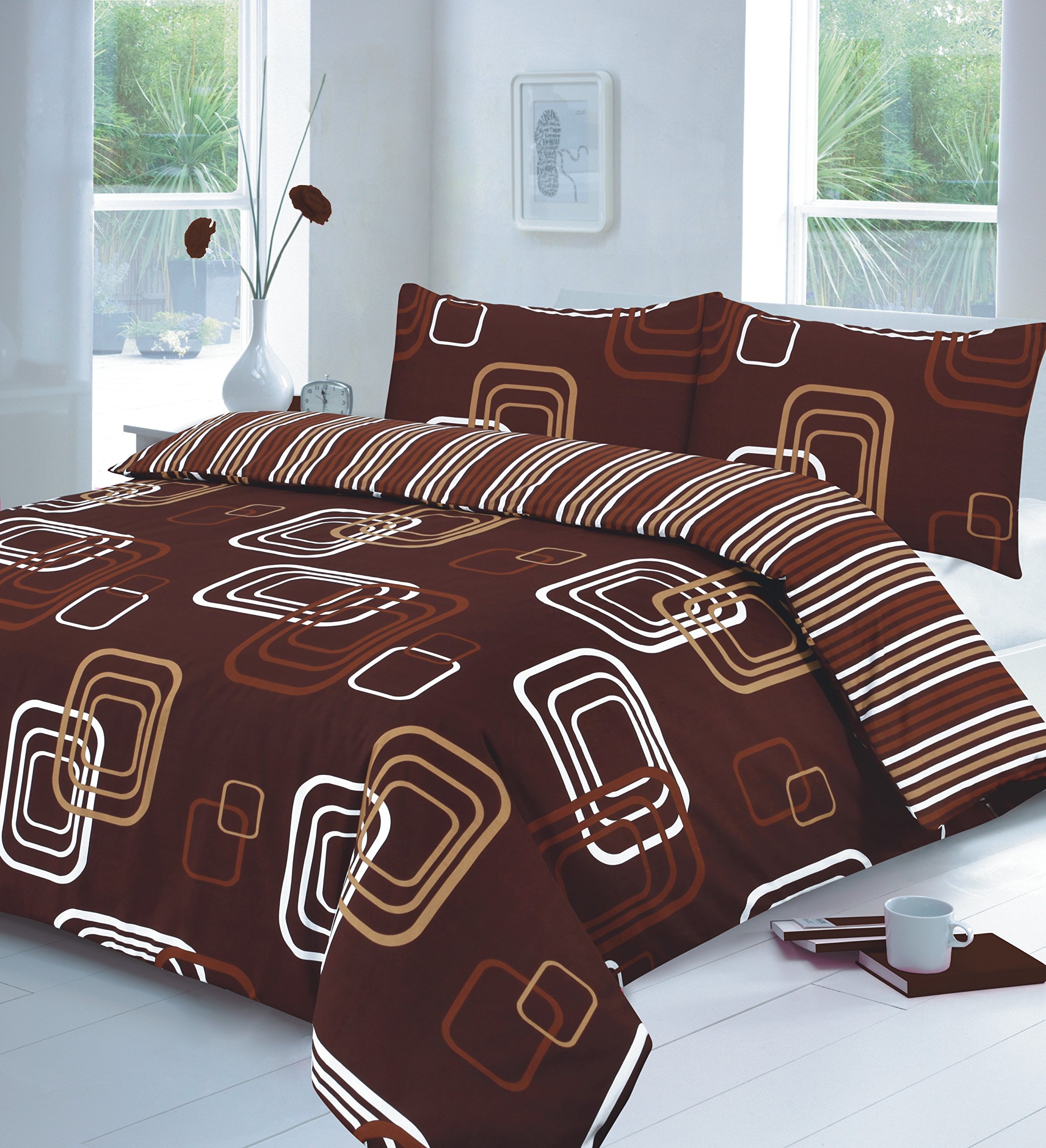 clicktostyle BLAKE CHOCOLATE COLOUR KING SIZE DUVET SET QUILT COVER PILLOW CASES BEDDING SET