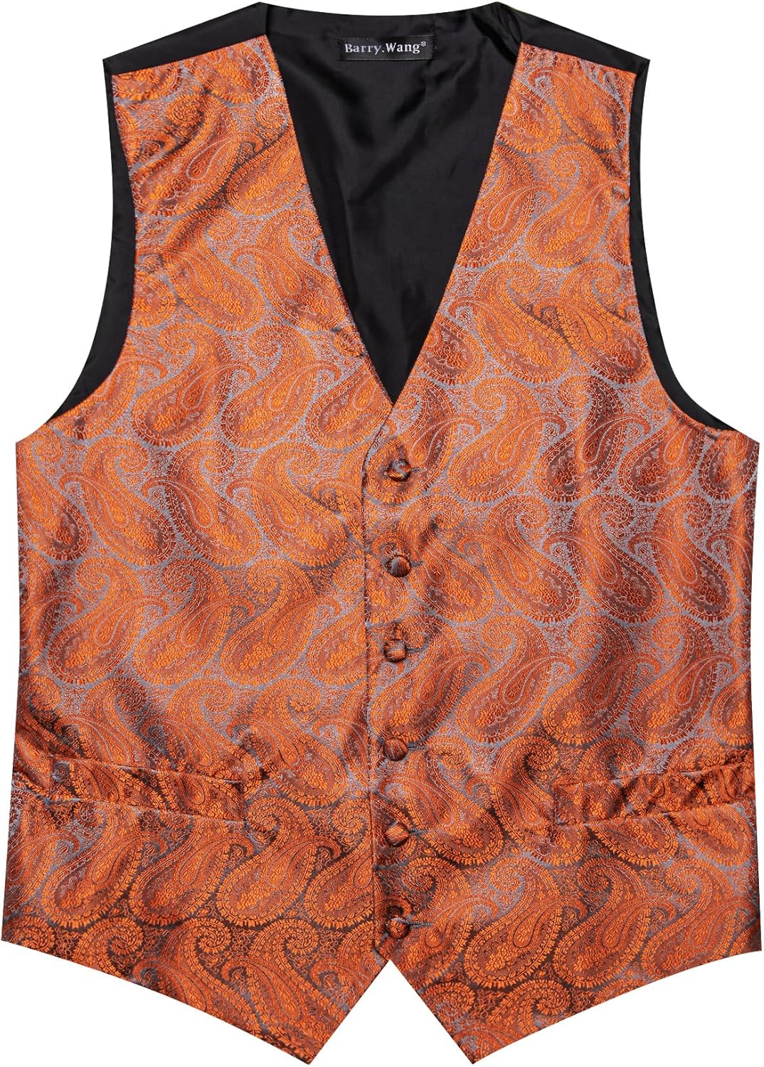 Barry.Wang Men's Suit Vest Formal/Leisure Paisley Jacquard Silk Tie Pocket Square Waistcoat Set Wedding 5PCS - Image 4