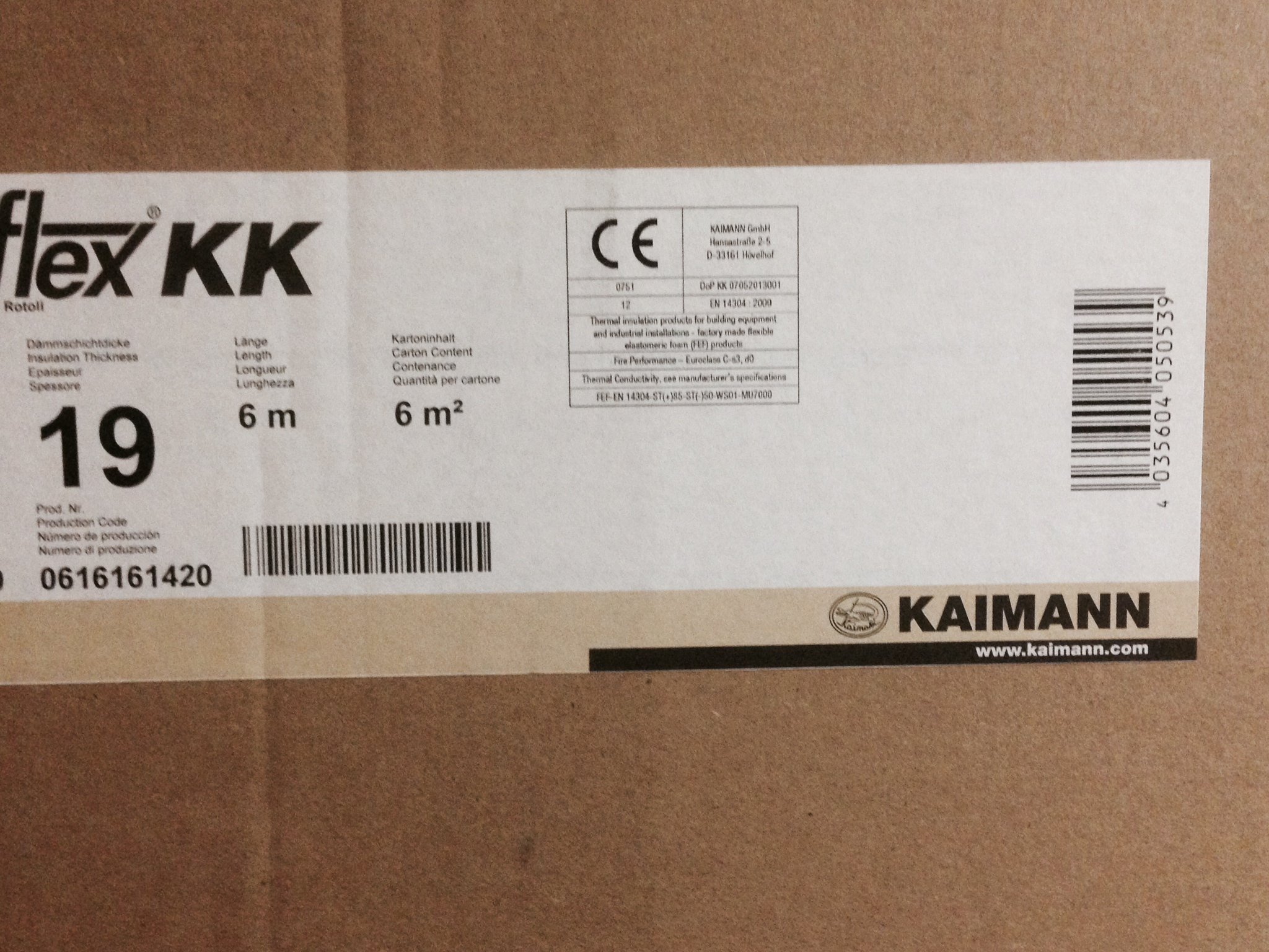 Kaiflex KK 19mm nichtselbstklebend / Karton 6qm / Wohnmobil- und Rolladendämmung